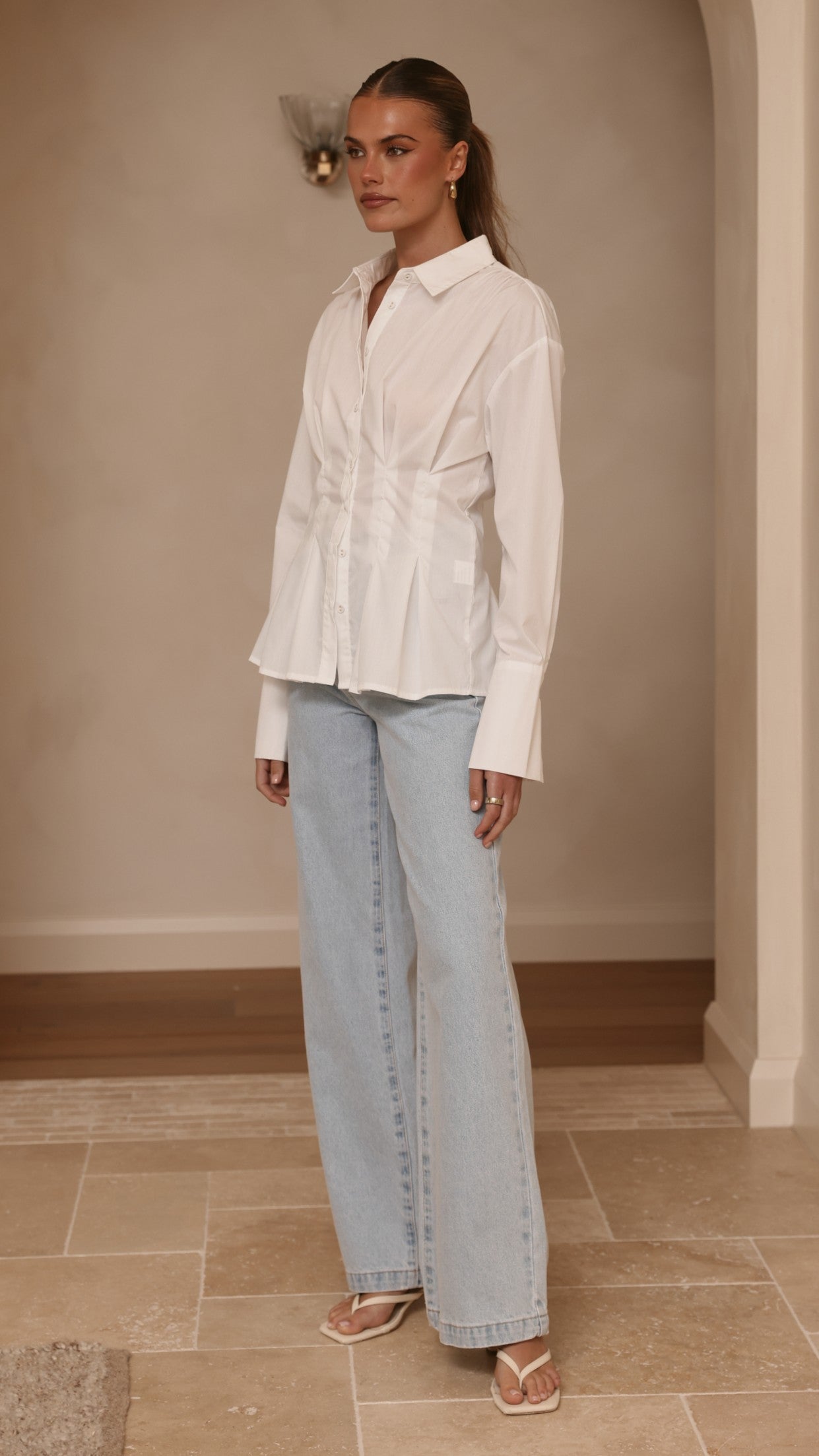 Riley Long Sleeve Top - White - Billy J