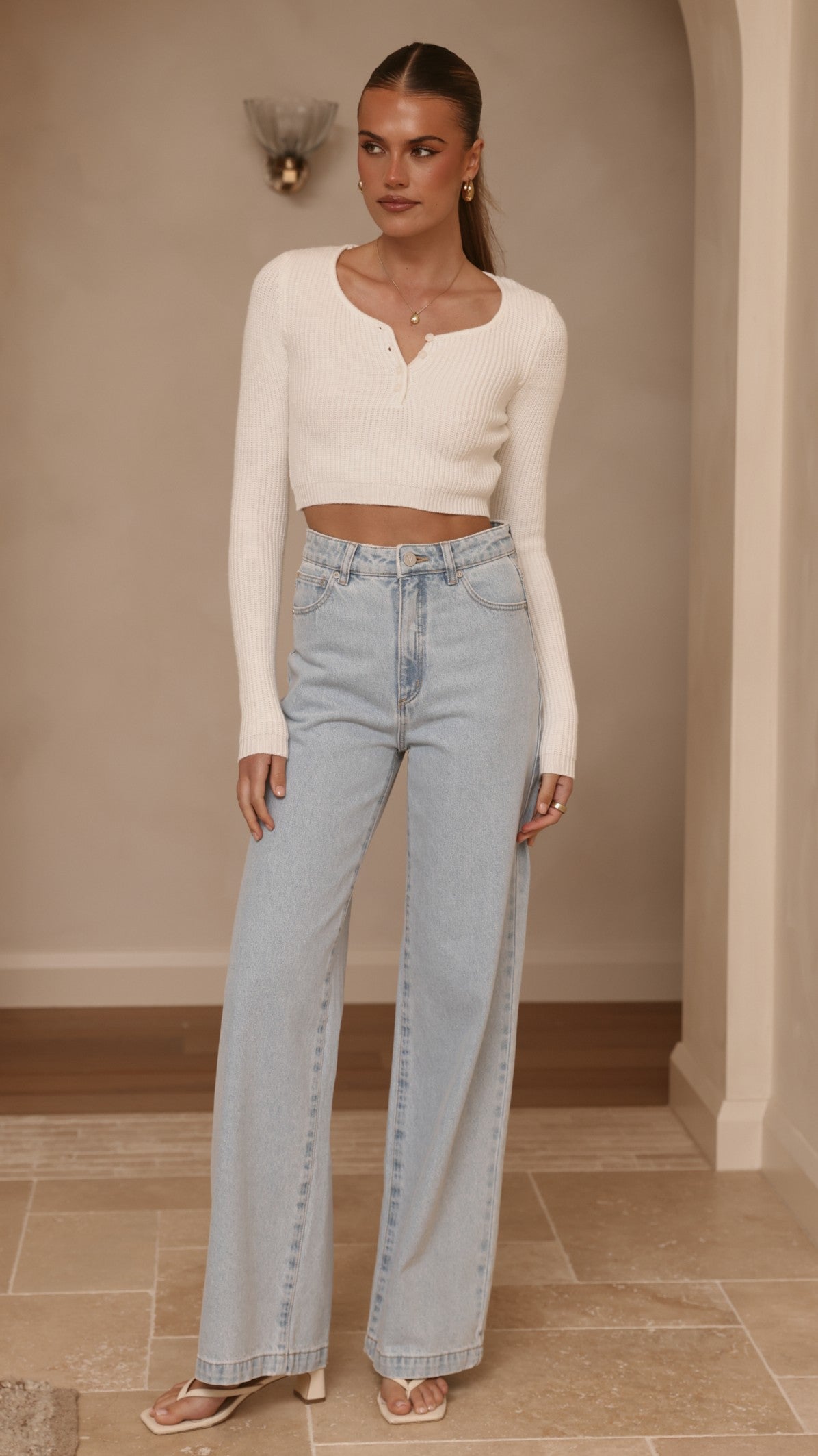 Lacy Long Sleeve Top - White - Billy J