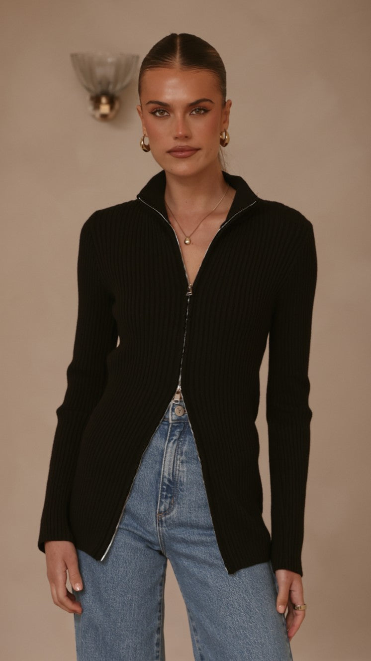 Cleo Long Sleeve Top - Black - Billy J