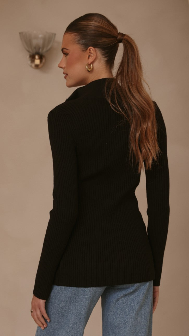 Cleo Long Sleeve Top - Black - Billy J