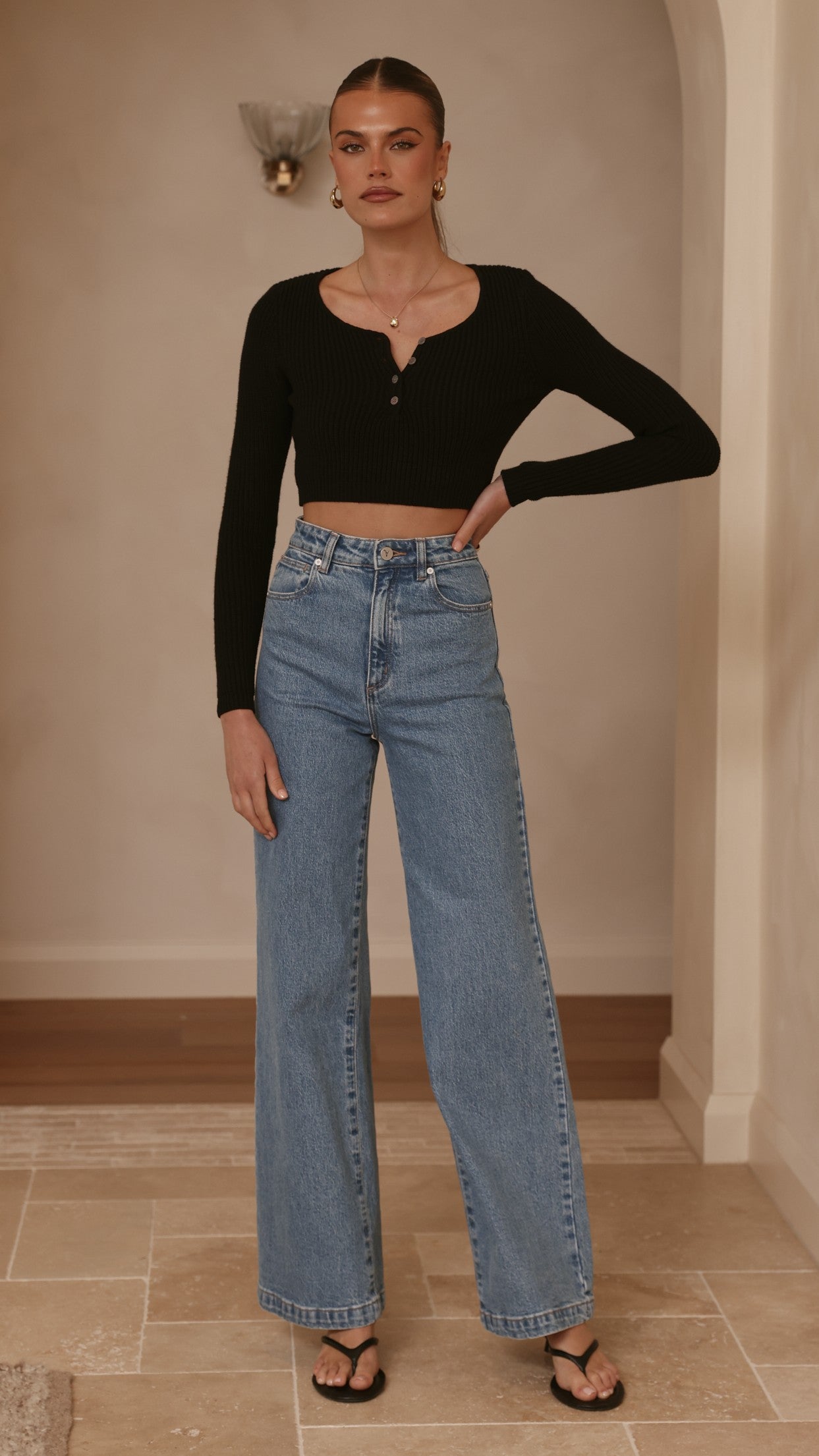 Lacy Long Sleeve Top - Black - Billy J
