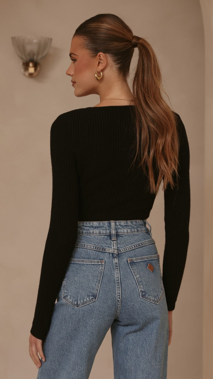 Lacy Long Sleeve Top - Black - Billy J