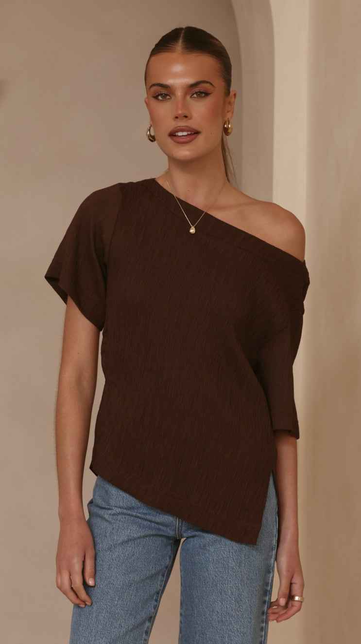 Aziel Off Shoulder Tee - Chocolate - Billy J