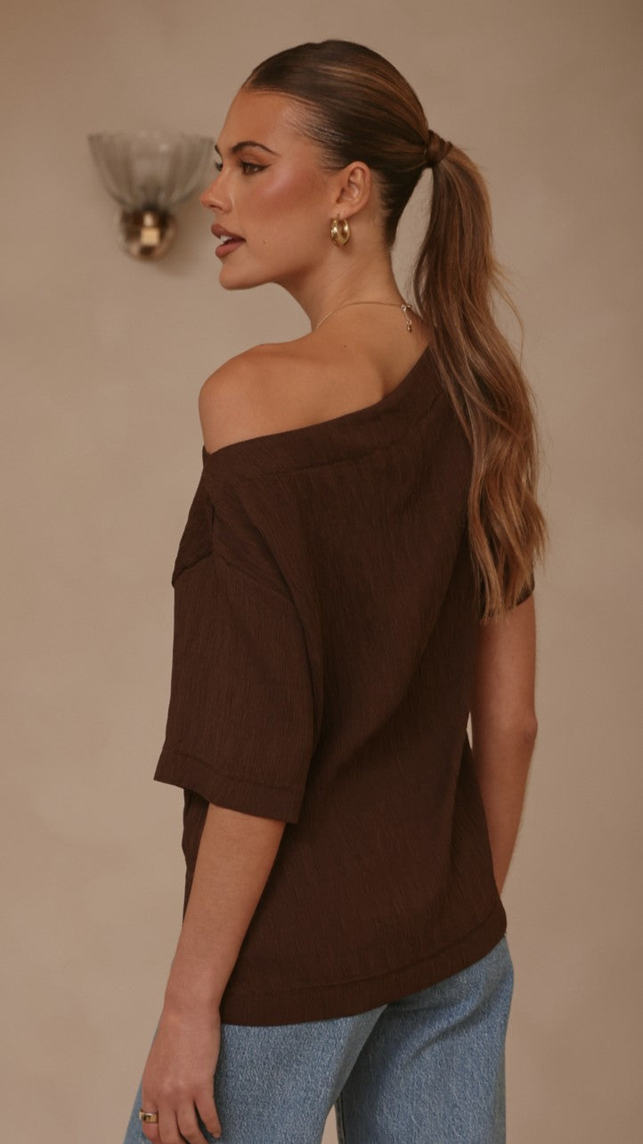 Aziel Off Shoulder Tee - Chocolate - Billy J