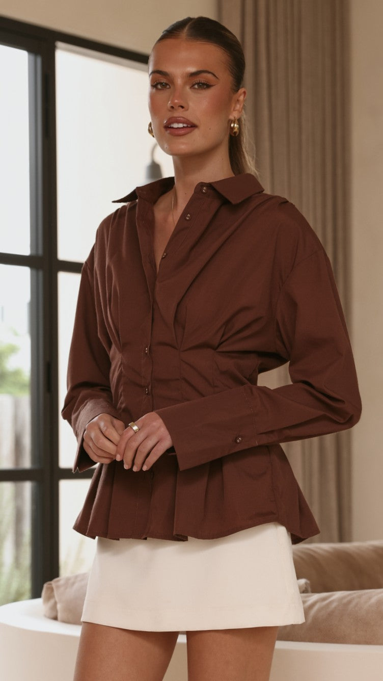 Riley Long Sleeve Top - Brown - Billy J