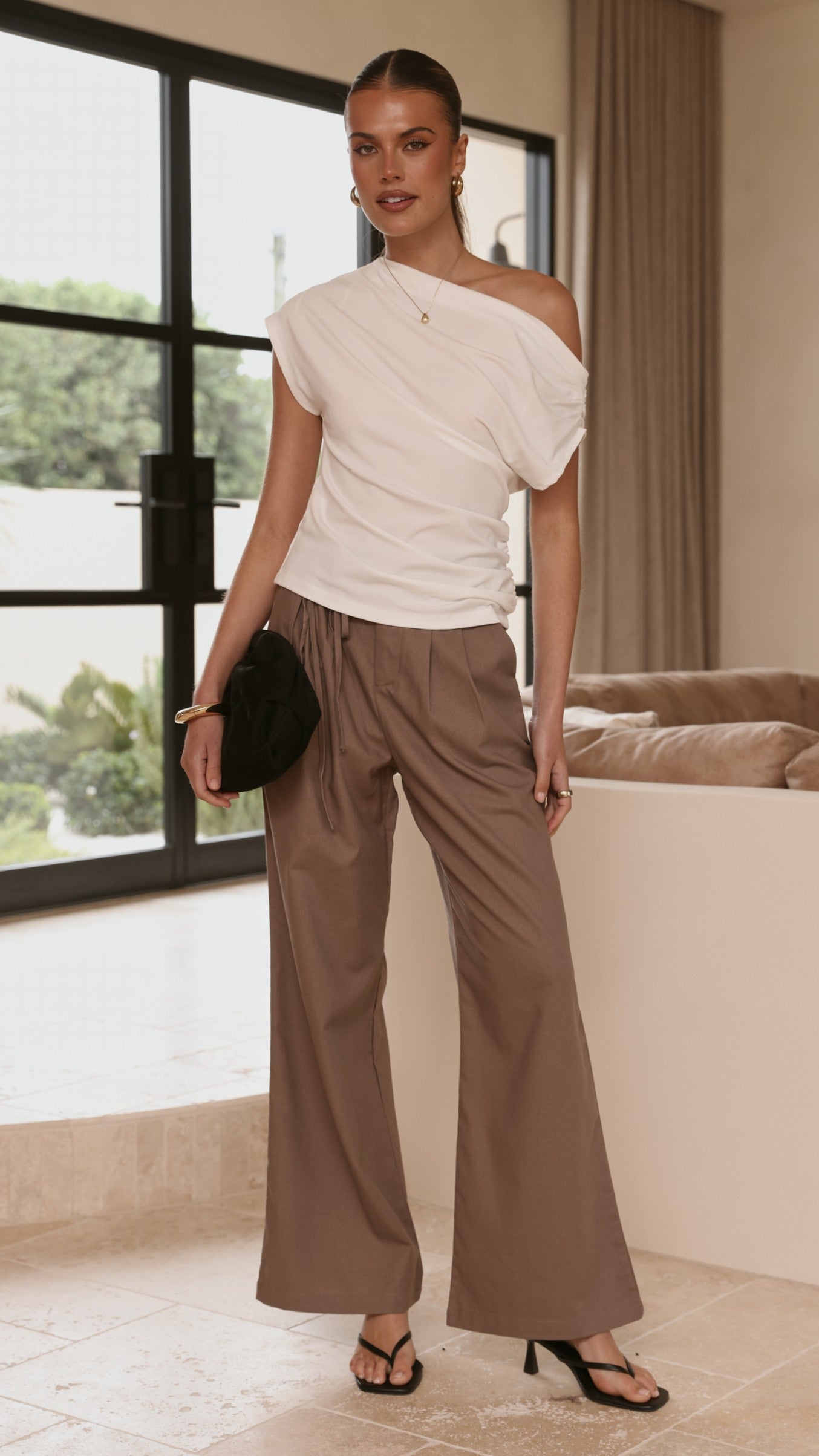 Cascada Tie Waist Pants - Brown - Billy J