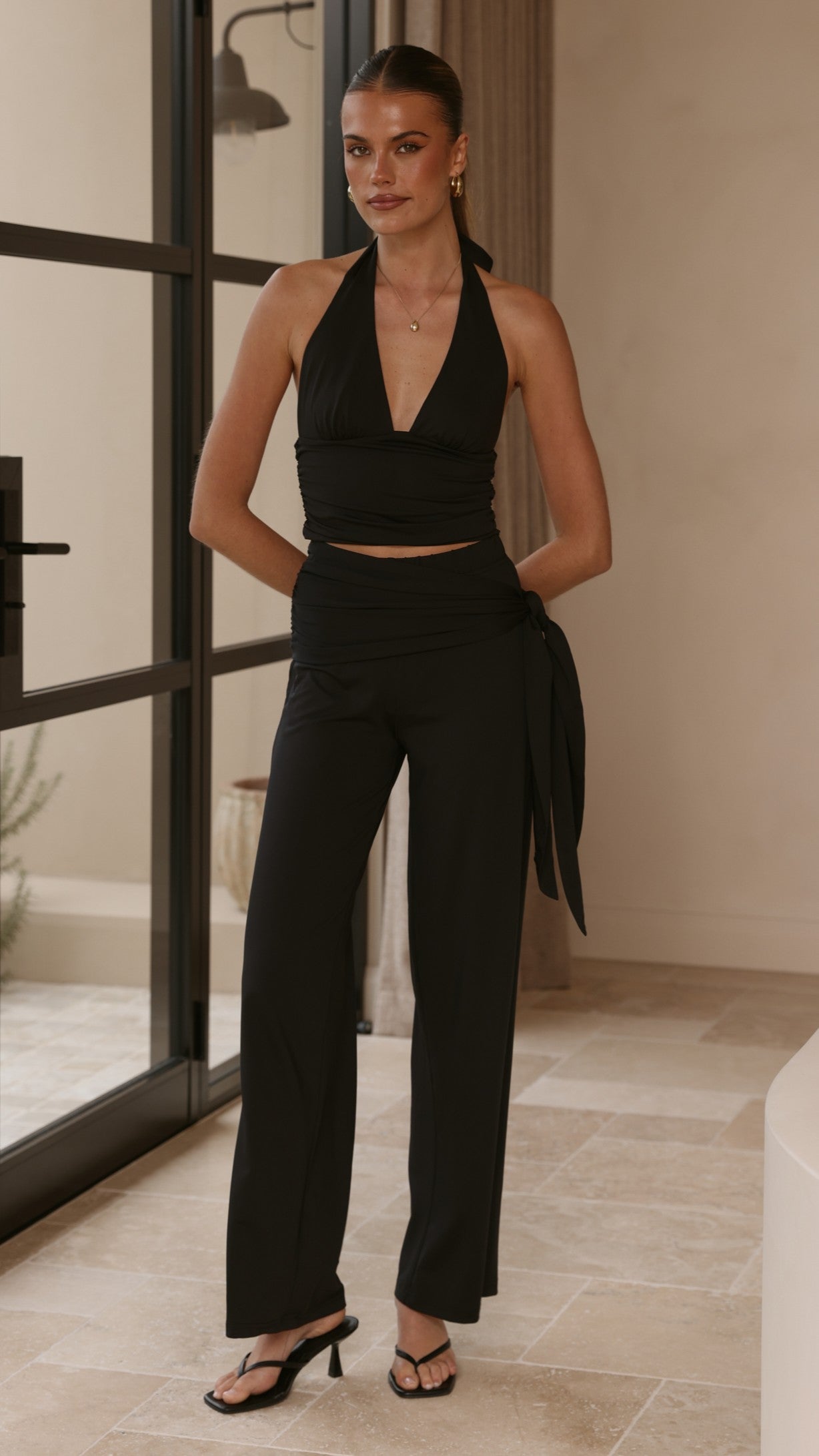 Sarki Wrap Waist Pants - Black - Billy J