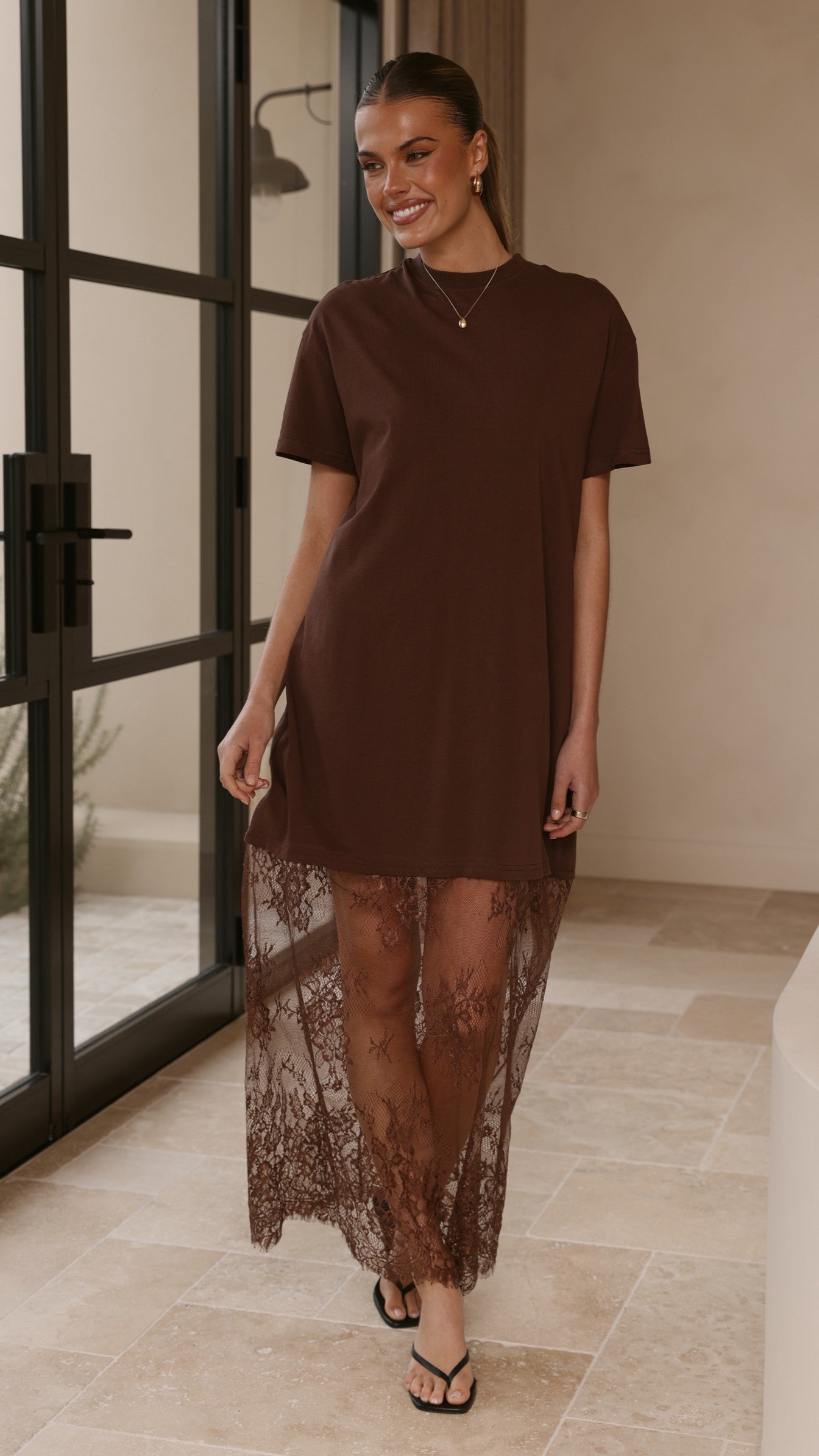 Adora T-Shirt Maxi Dress - Chocolate - Billy J