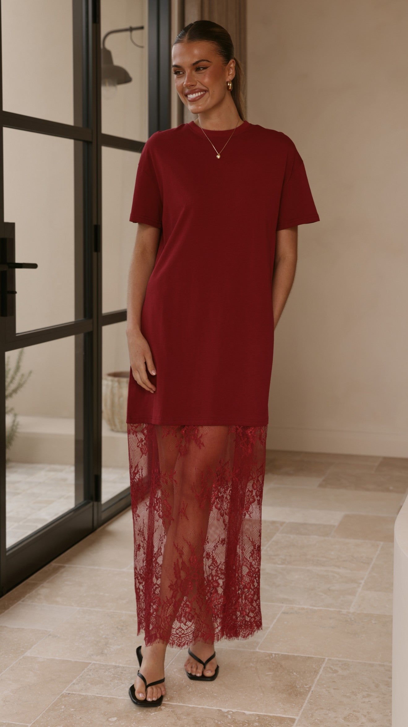Adora T-Shirt Maxi Dress - Wine - Billy J