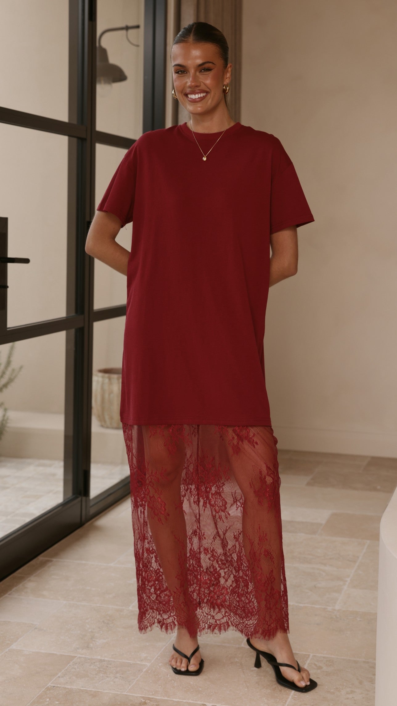 Adora T-Shirt Maxi Dress - Wine - Billy J
