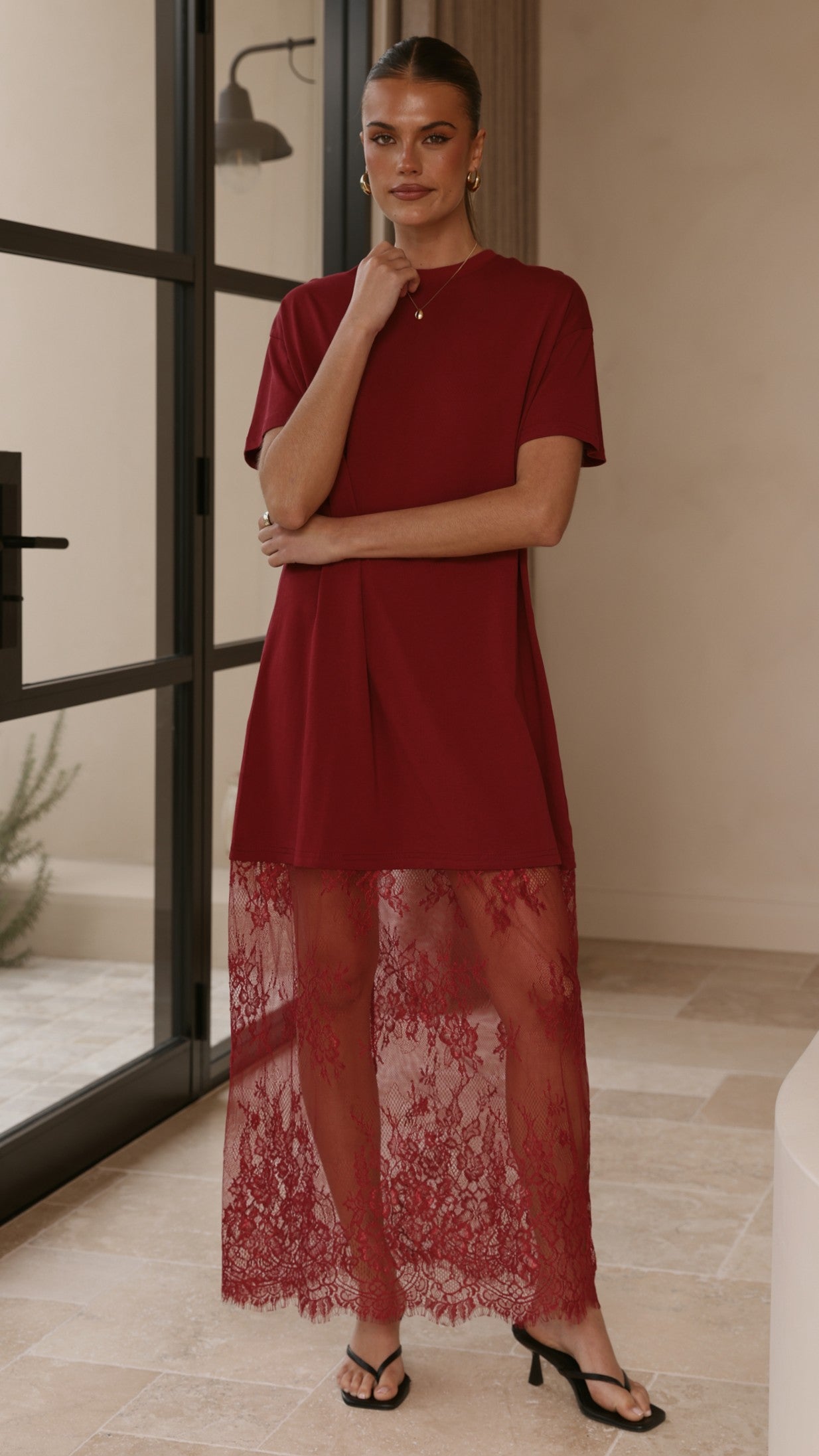 Adora T-Shirt Maxi Dress - Wine - Billy J
