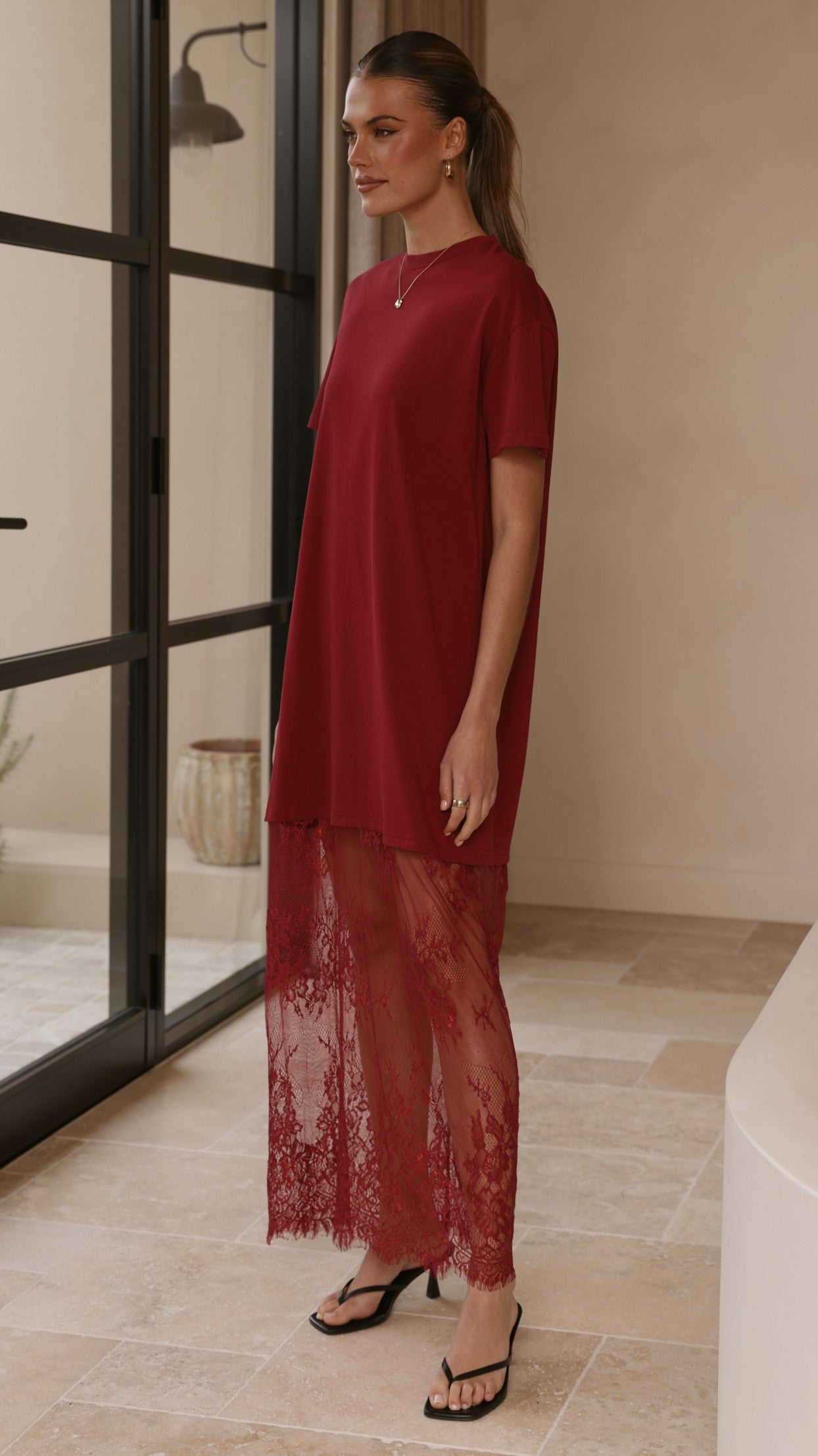 Adora T-Shirt Maxi Dress - Wine - Billy J