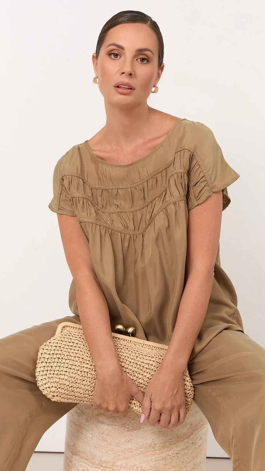 Clip Top Elongated Clutch - Natural - Billy J