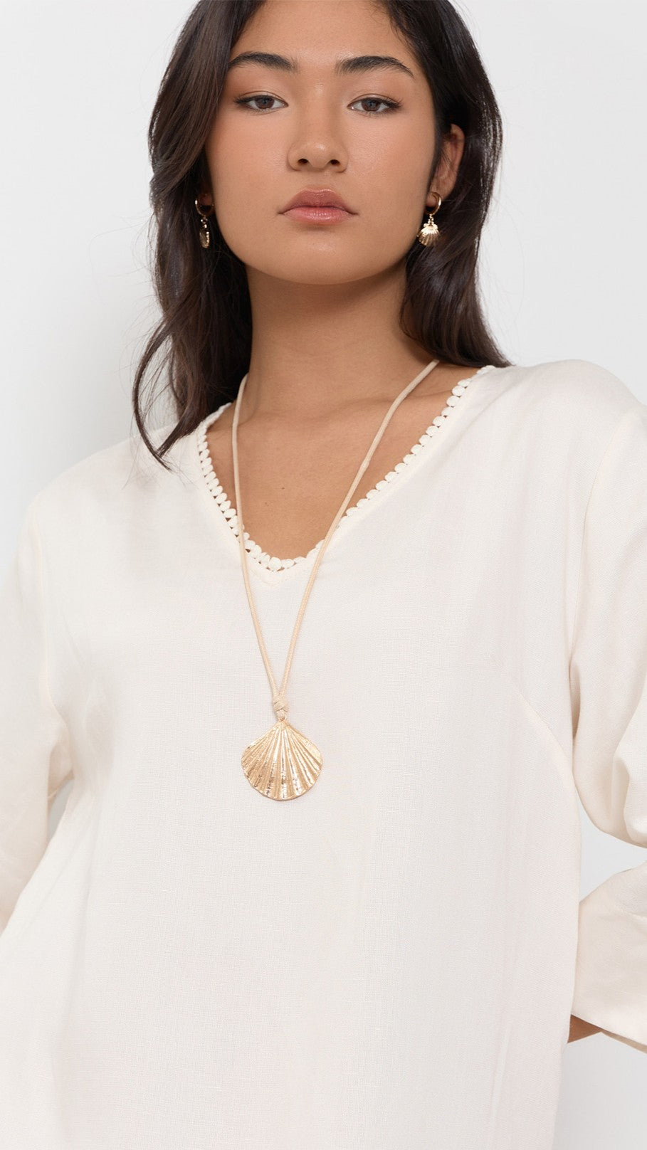 Shell Drop Adjustable Cord Necklace - Camel/Gold - Billy J
