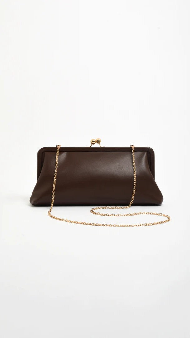 Clip Top Soft Rectangle Clutch - Chocolate - Billy J