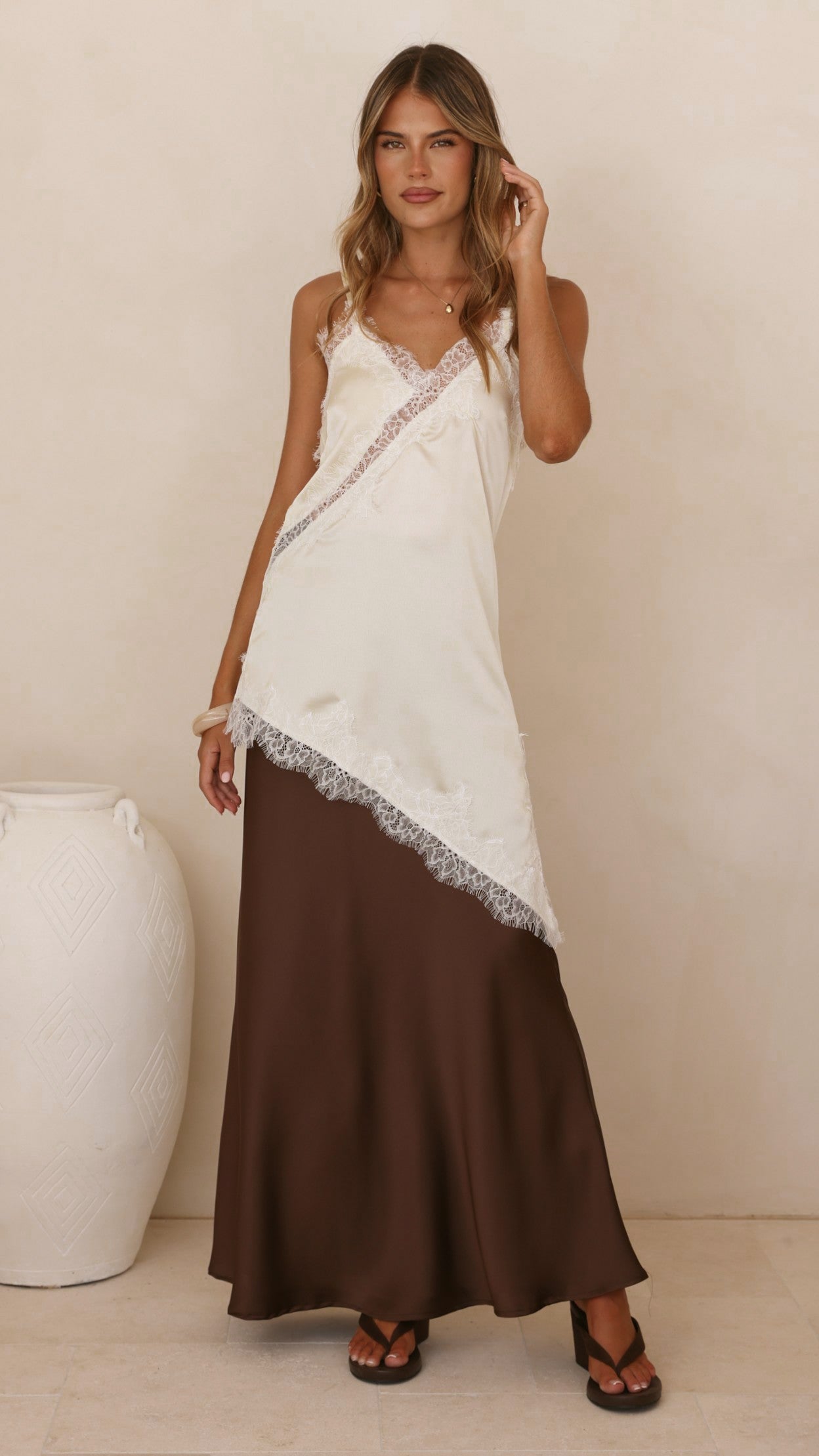 Sayuri Satin Lace Mini Tunic - Cream - Billy J