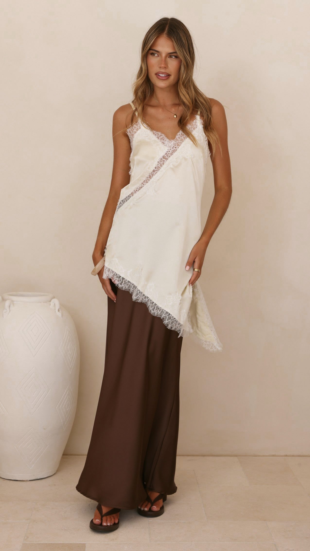 Sayuri Satin Lace Mini Tunic - Cream - Billy J