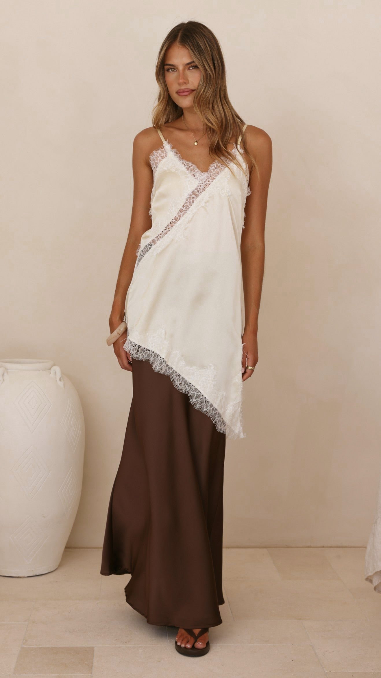 Sayuri Satin Lace Mini Tunic - Cream - Billy J