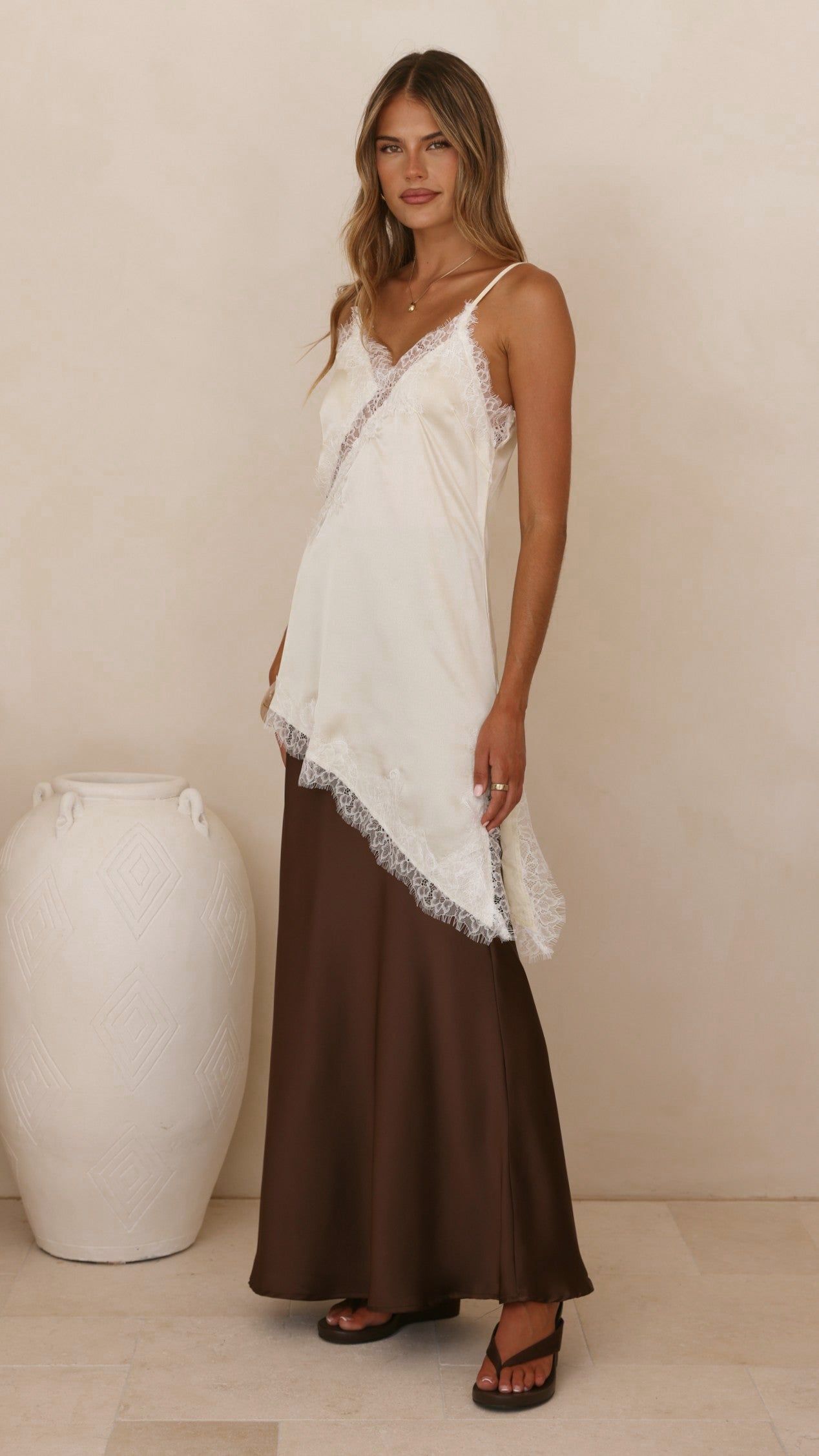 Sayuri Satin Lace Mini Tunic - Cream - Billy J