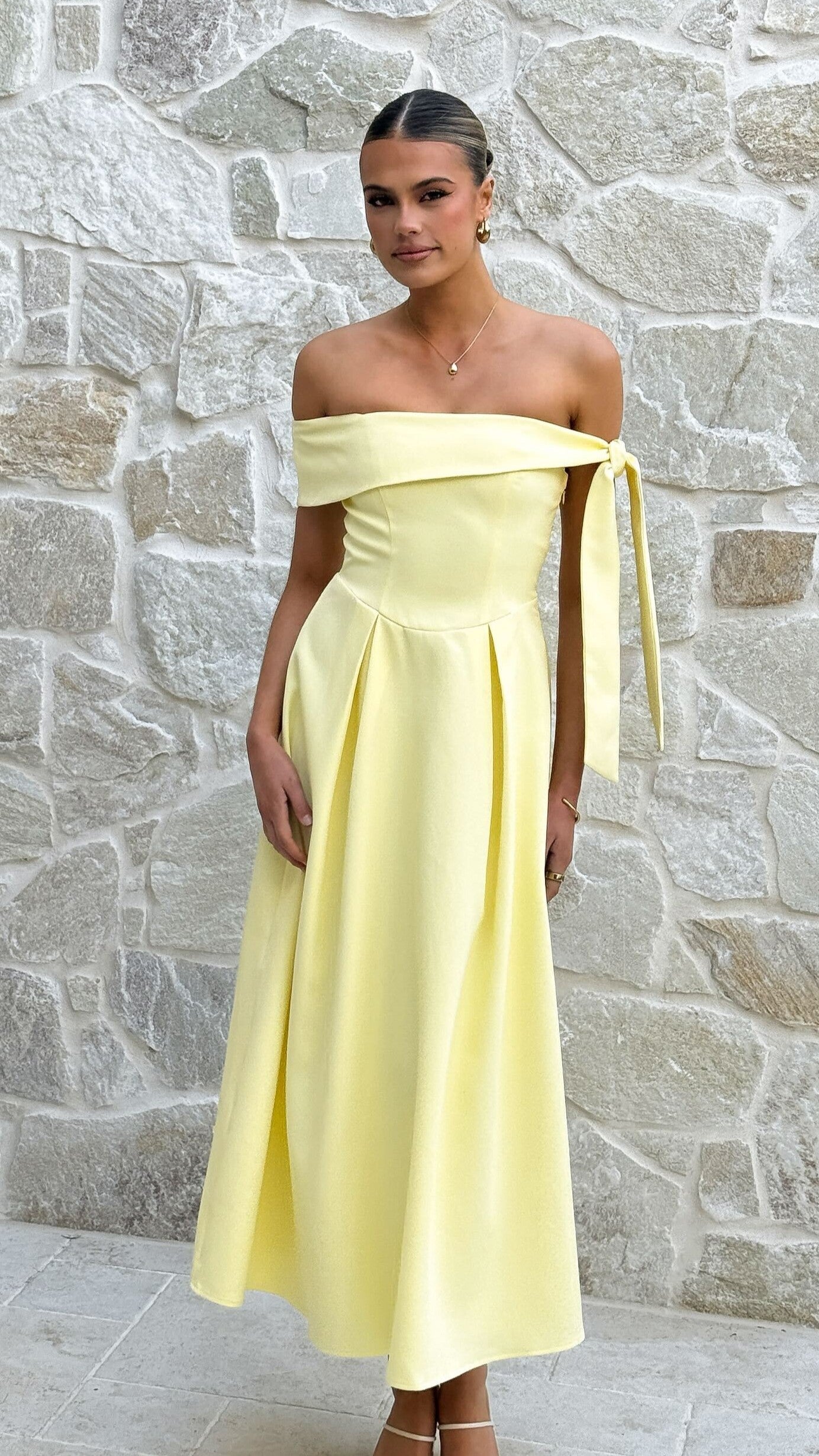 Bentley Off Shoulder Midi Dress - Lemon - Billy J