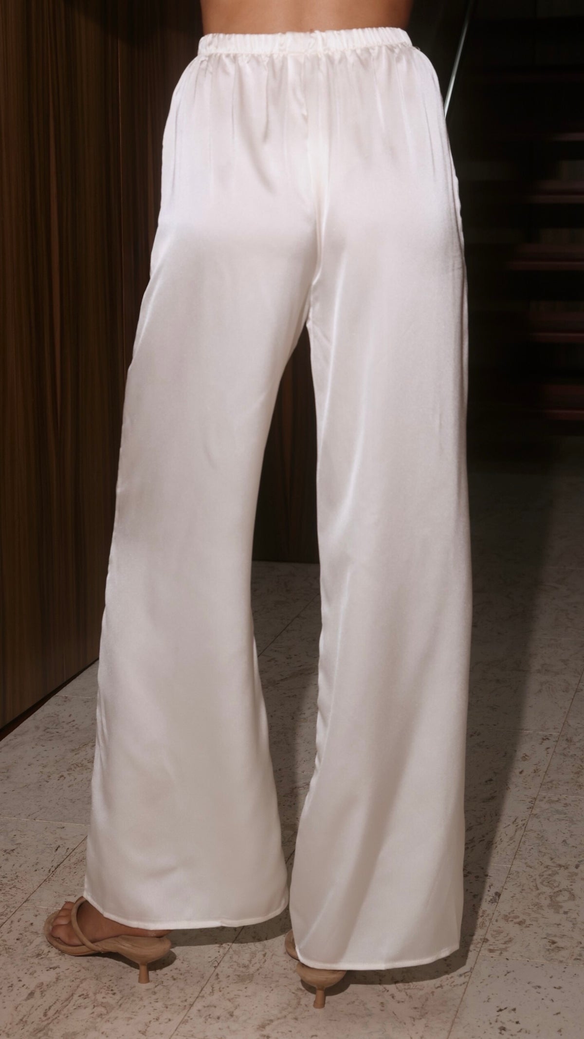 Helaine Off Shoulder Sequin Top and Satin Pants Set - White - Billy J