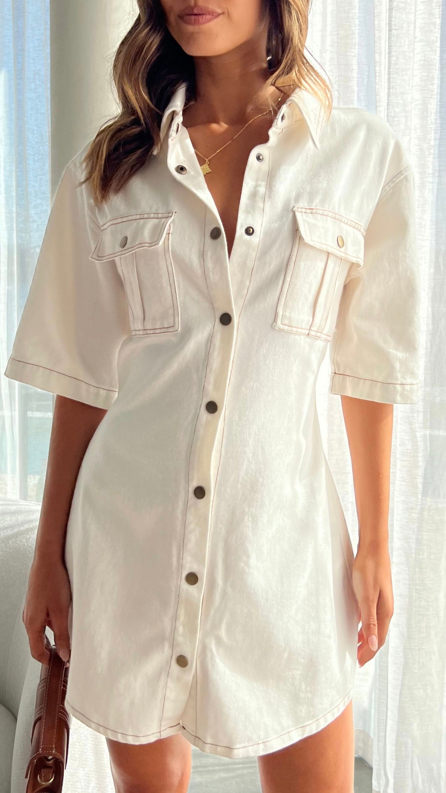 Raz Mini Dress - White Denim - Billy J