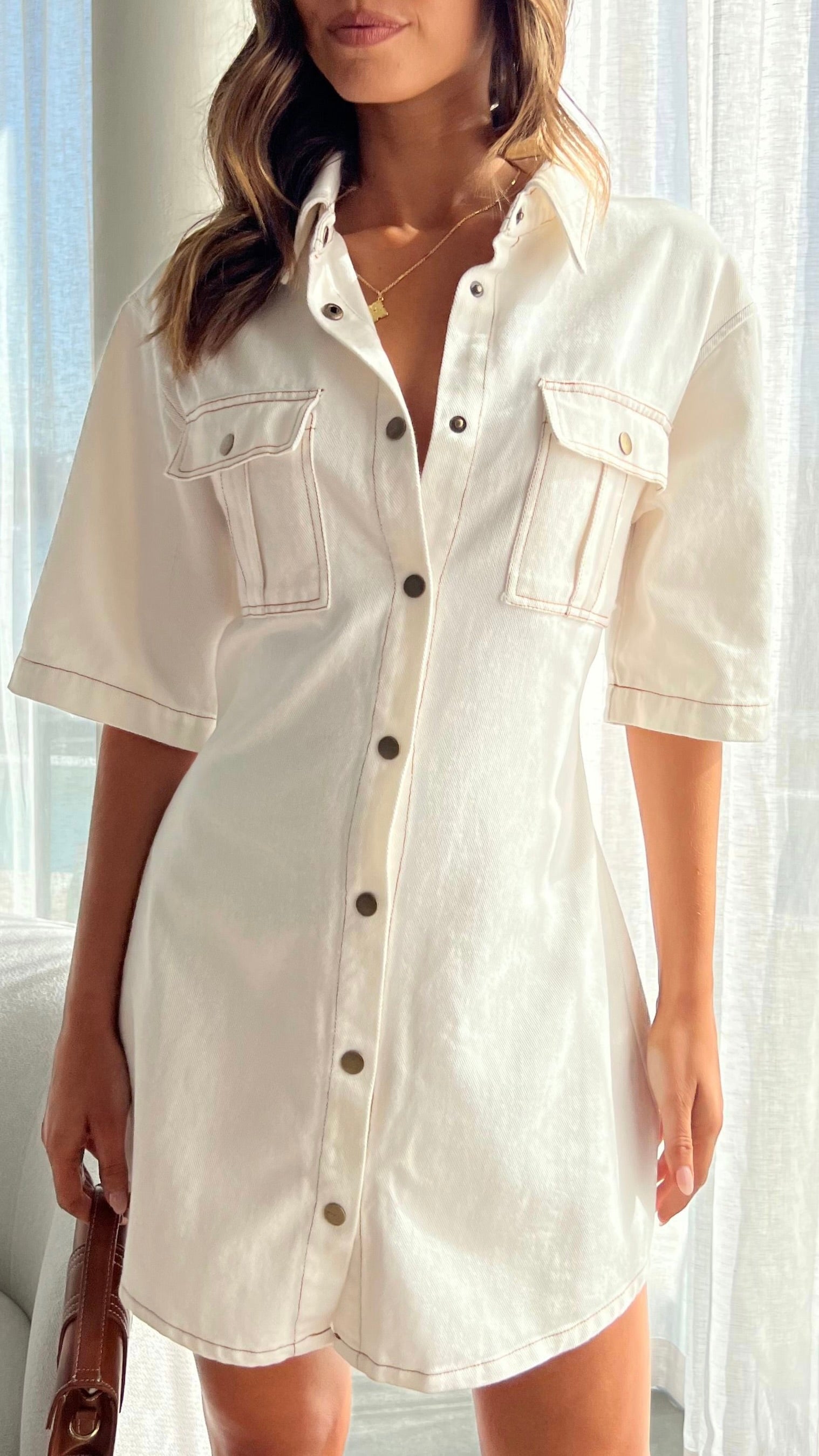 Raz Mini Dress - White Denim - Billy J