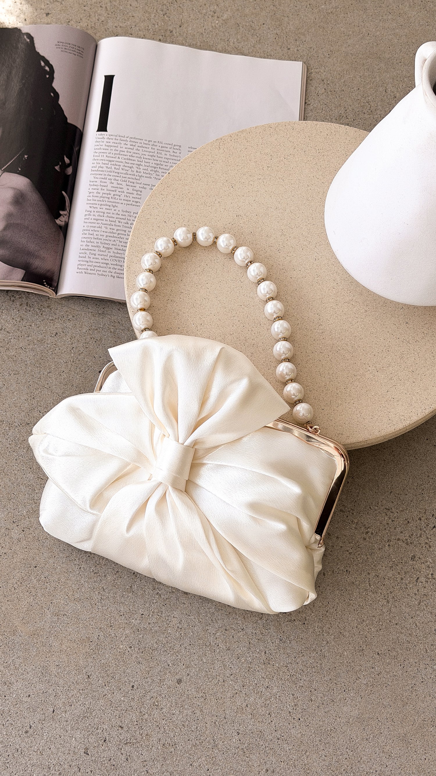 Satin Bow Clutch - Ivory - Billy J