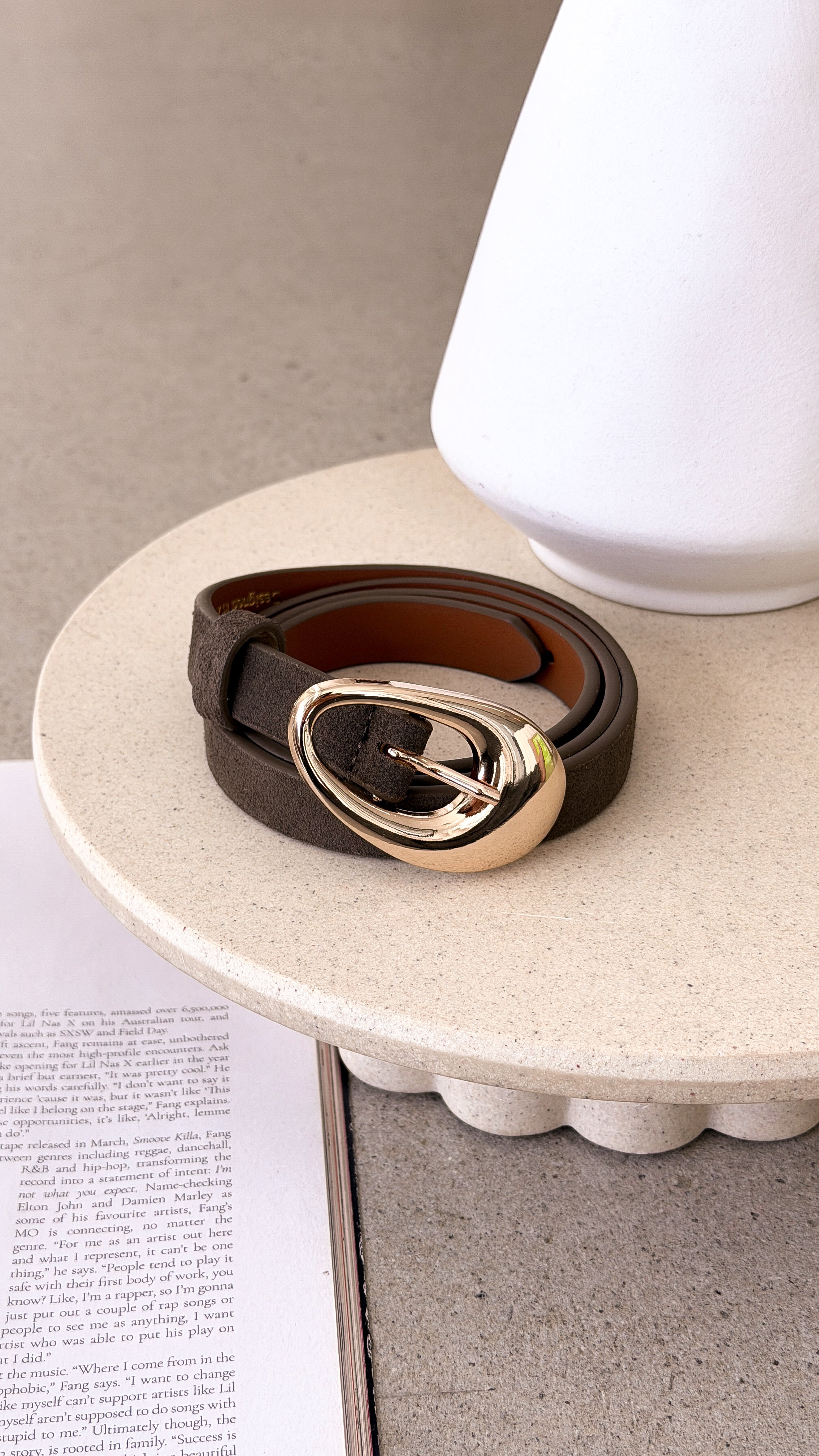 Celina Organic Buckle Belt - Olive Genuine Leather - Billy J