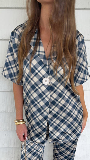 Imogen Button Shirt - Blue/Cream Plaid - Billy J