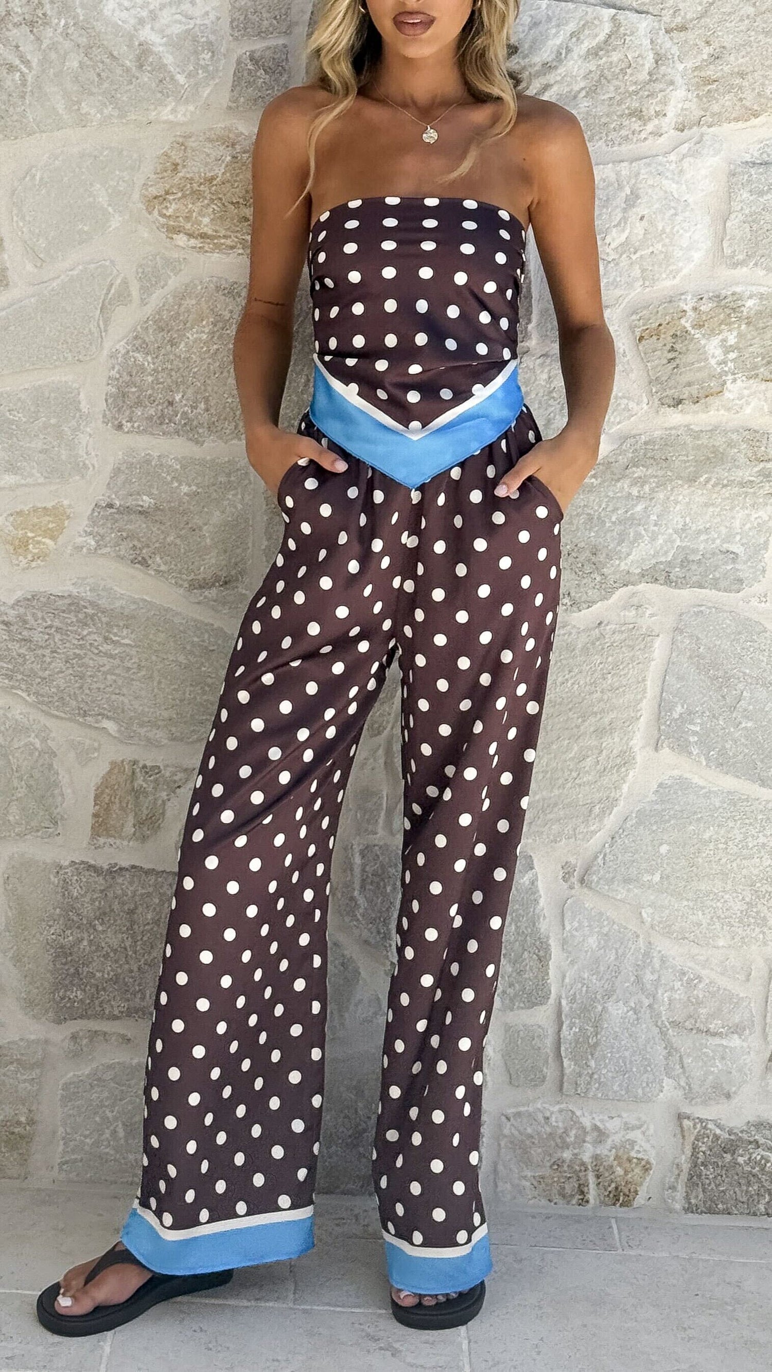 Harley Scarf Top and Pants Set - Brown Polka - Billy J