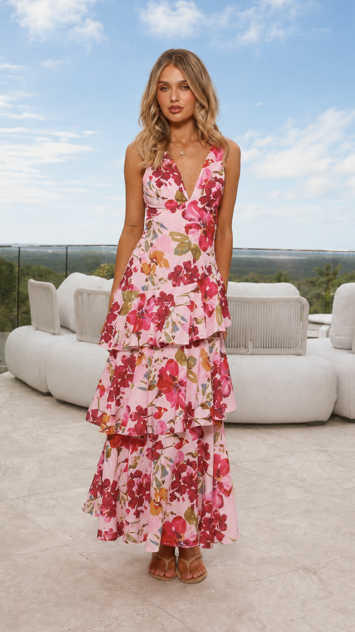 Stasie Maxi Dress - Pink Floral - Billy J