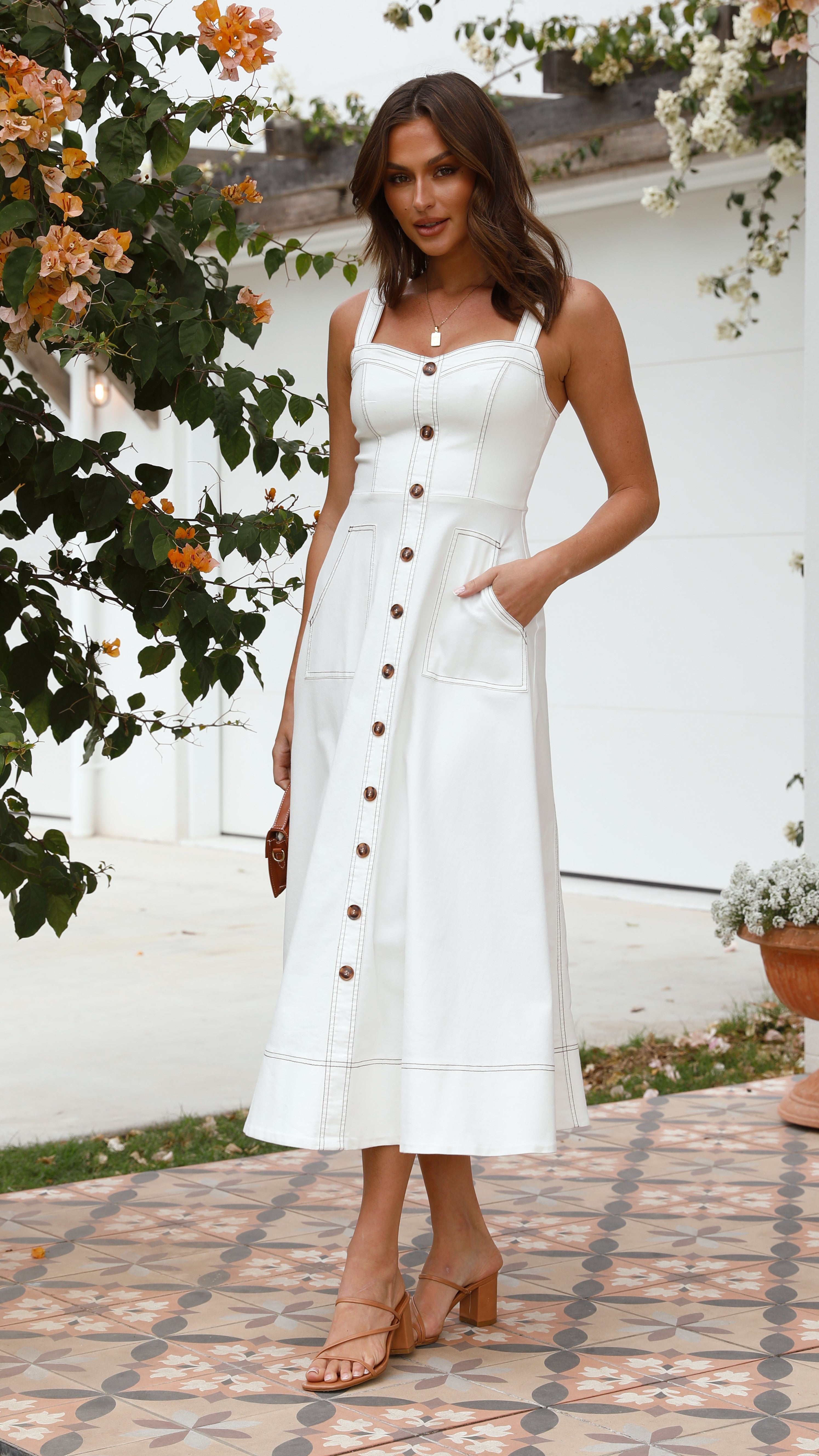 Indigo Midi Dress - White Denim - Billy J