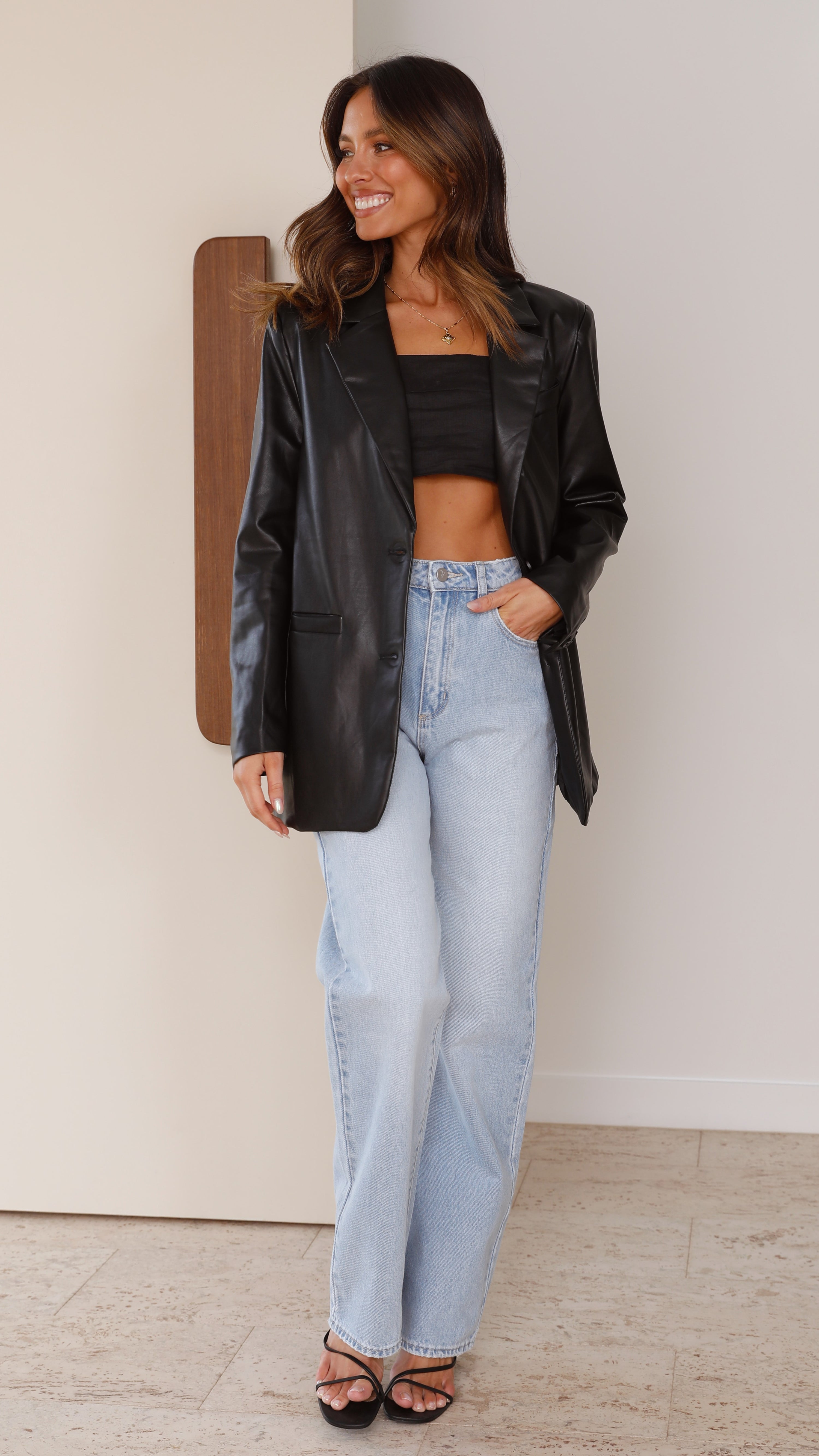 Belinda Leather Blazer - Black - Billy J