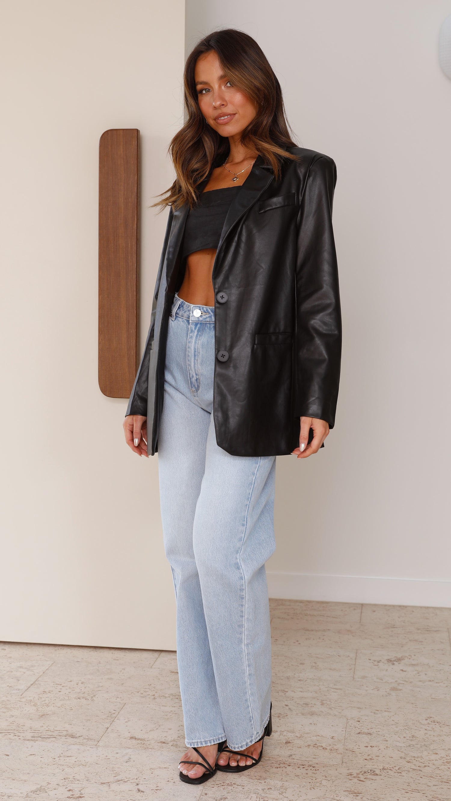 Belinda Leather Blazer - Black - Billy J