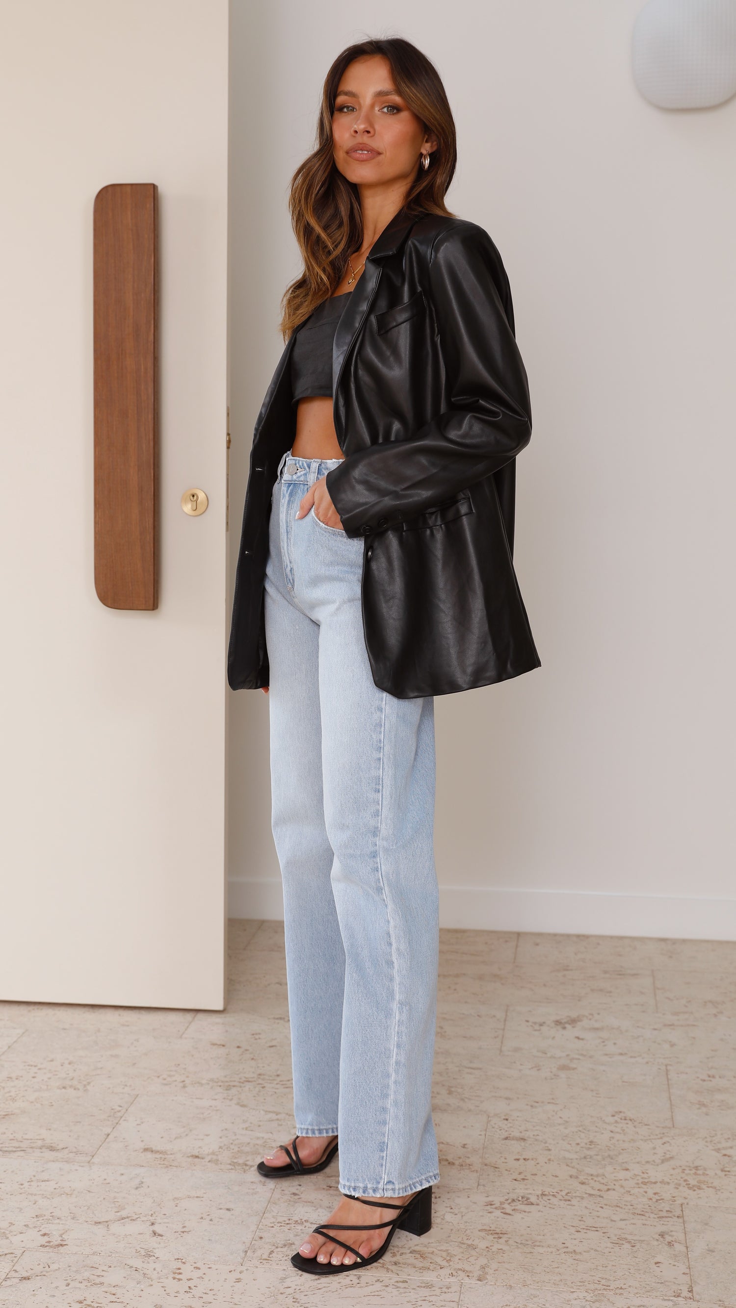 Belinda Leather Blazer - Black - Billy J