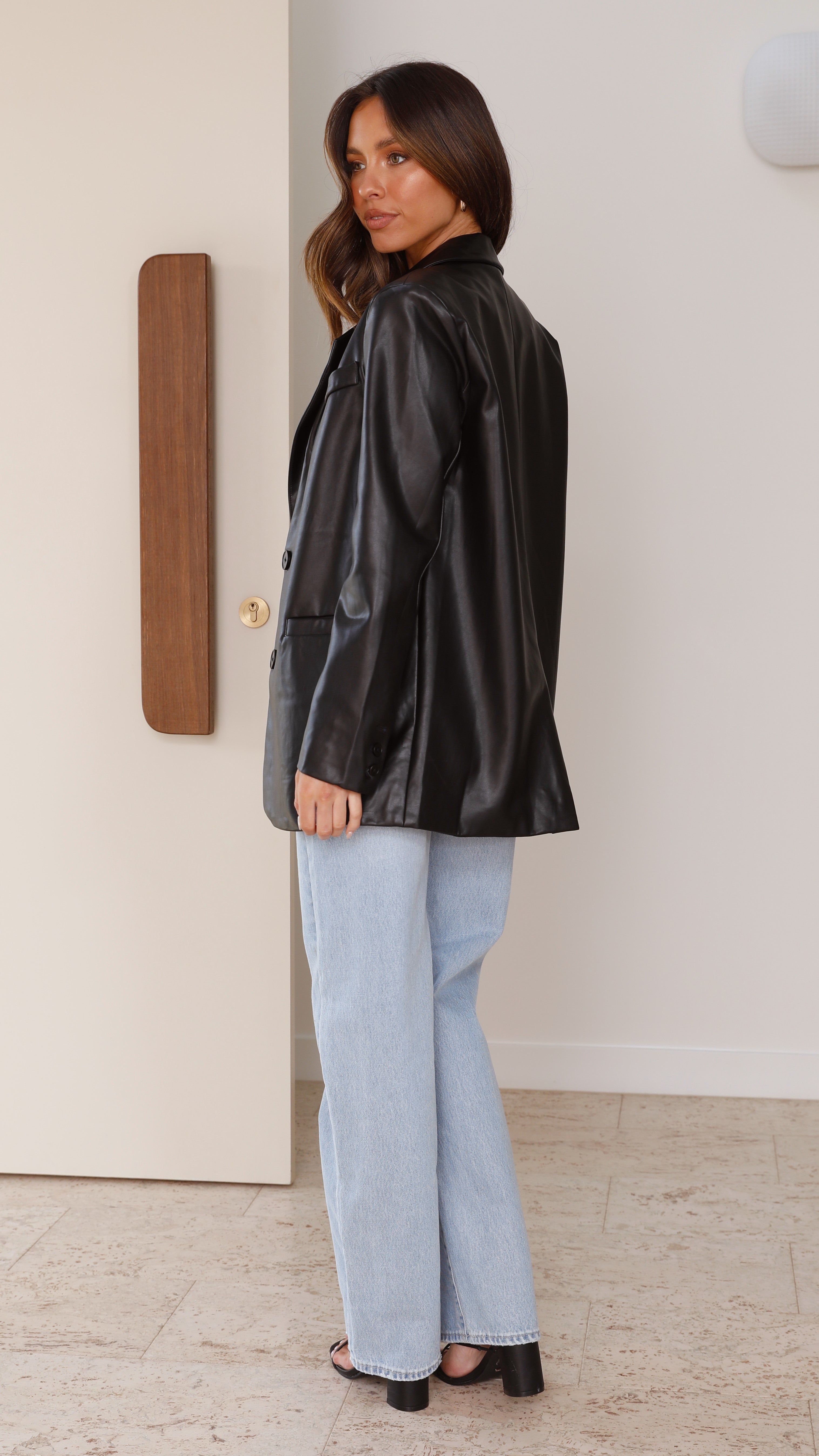 Belinda Faux Leather Blazer - Black - Billy J