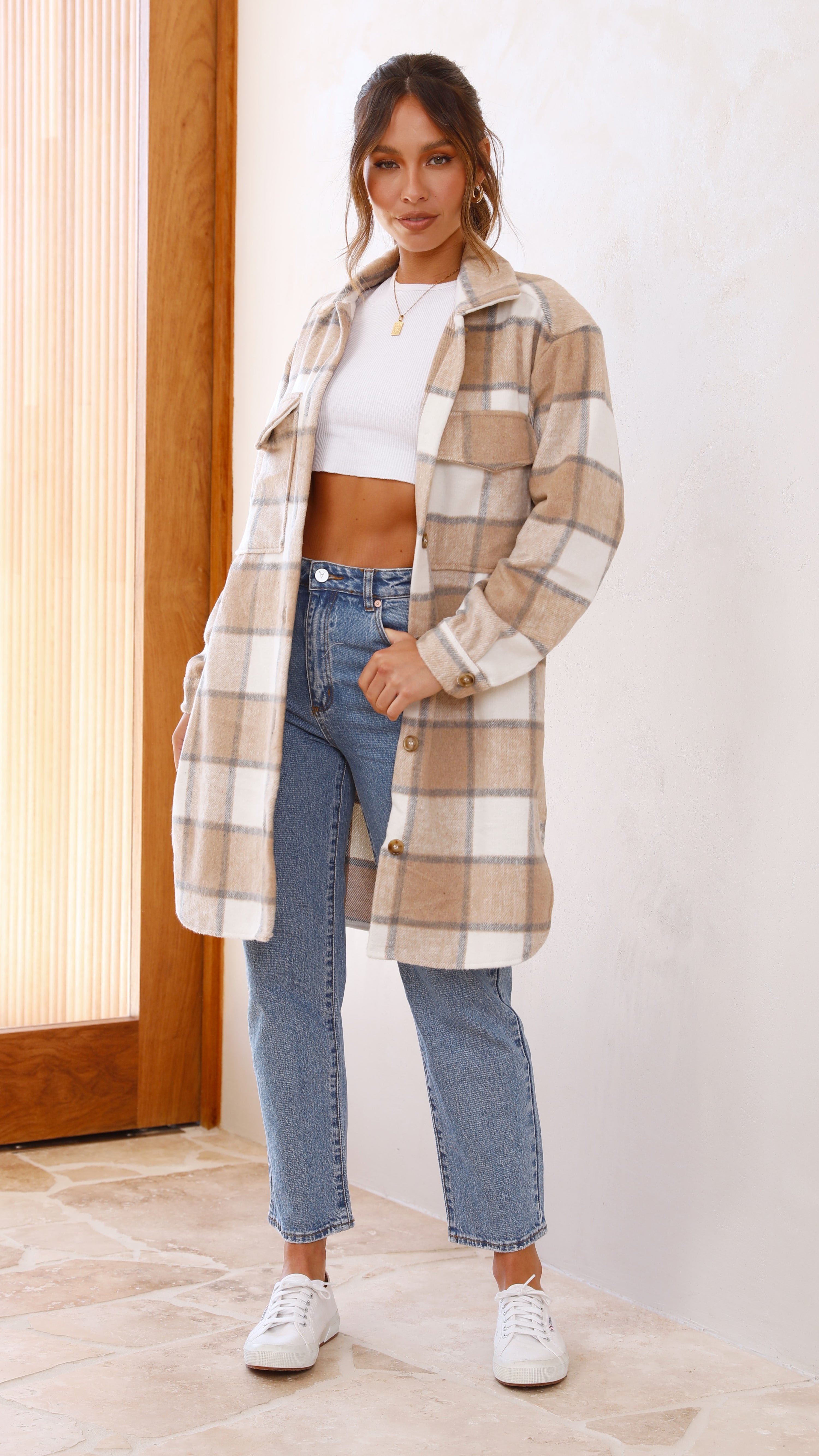Saskia Jacket - Beige/Cream Check - Billy J