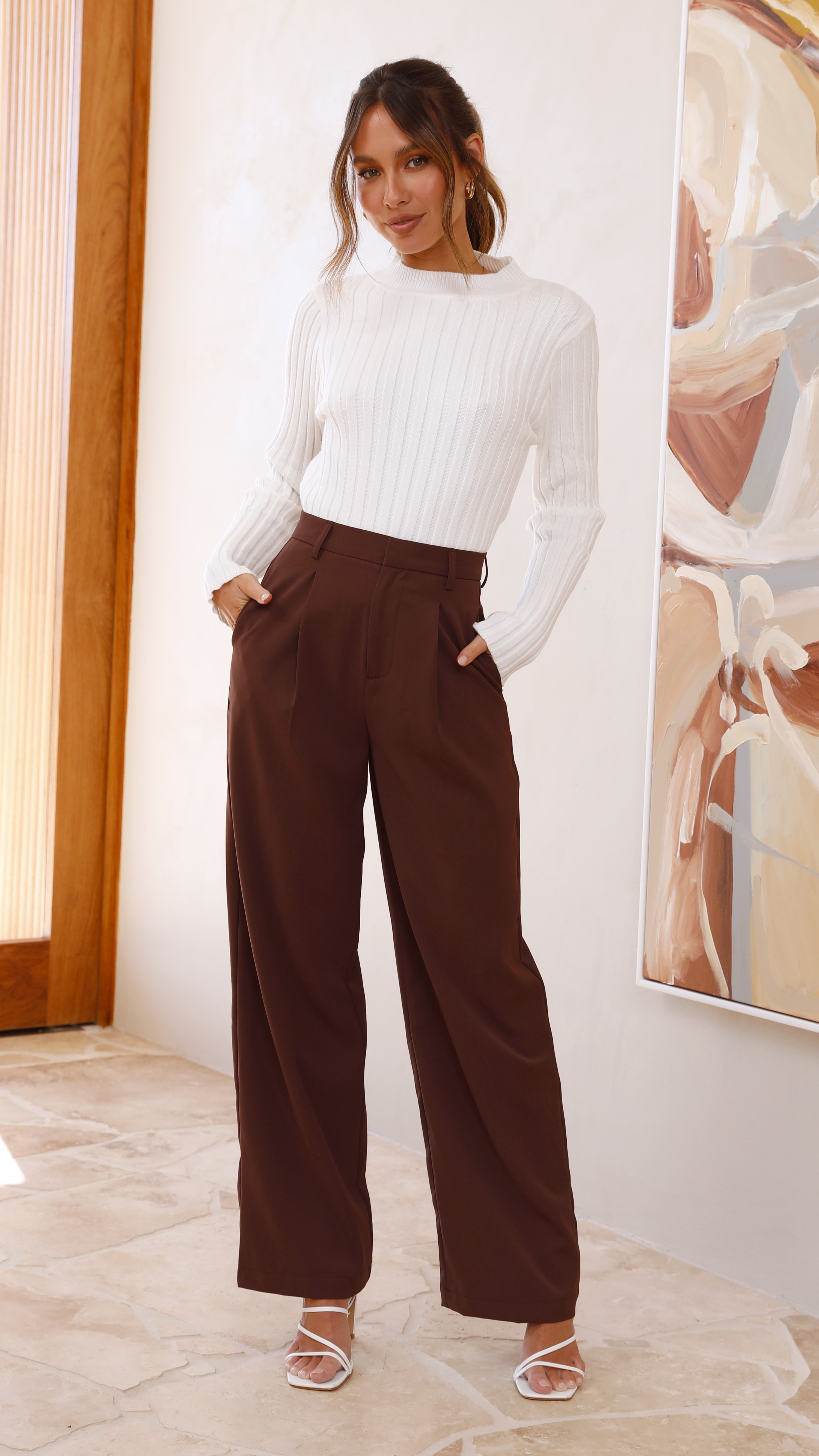 Imogen Long Sleeve Knit Crop - White - Billy J
