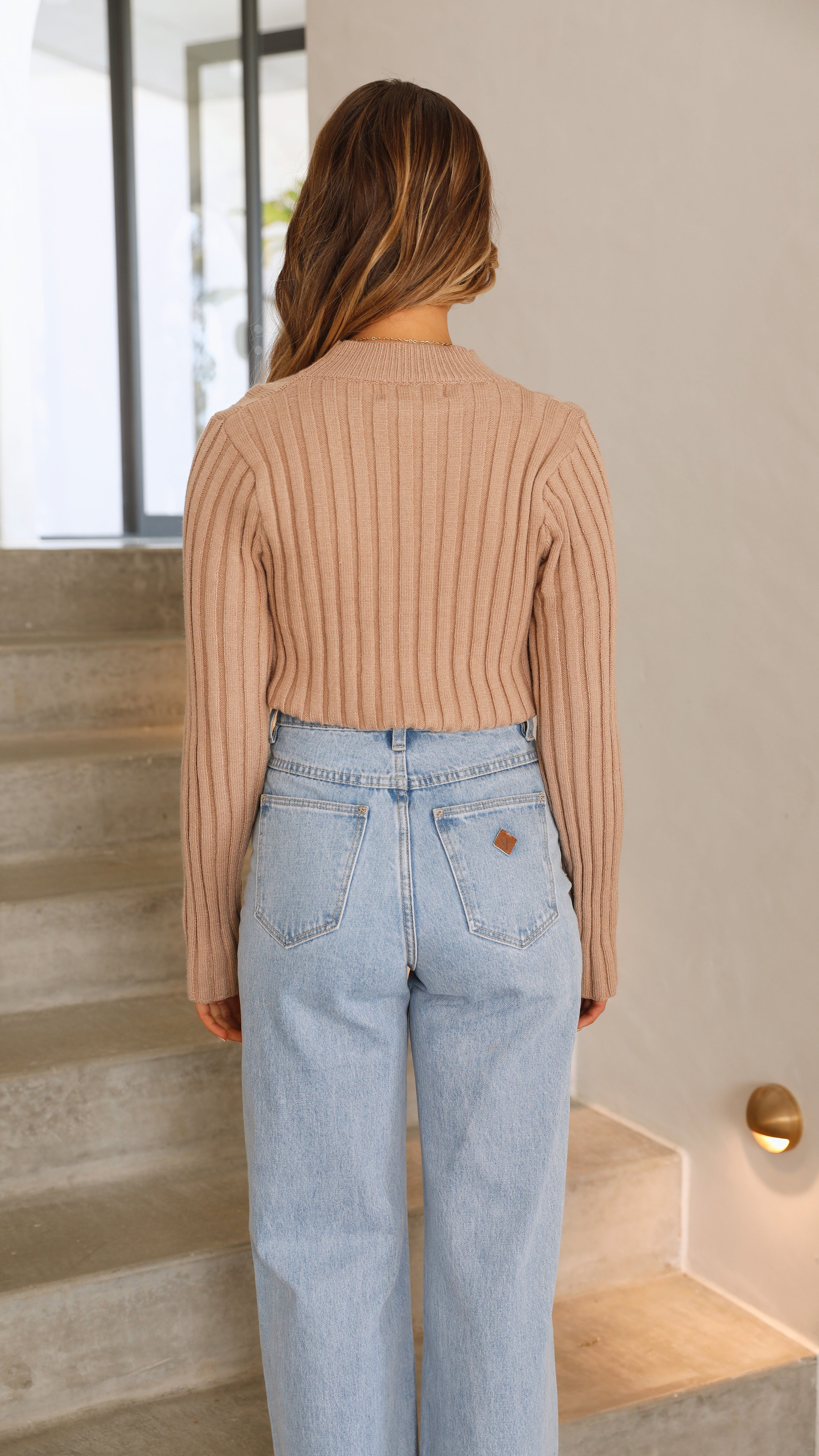 Imogen Long Sleeve Knit Crop - Camel - Billy J
