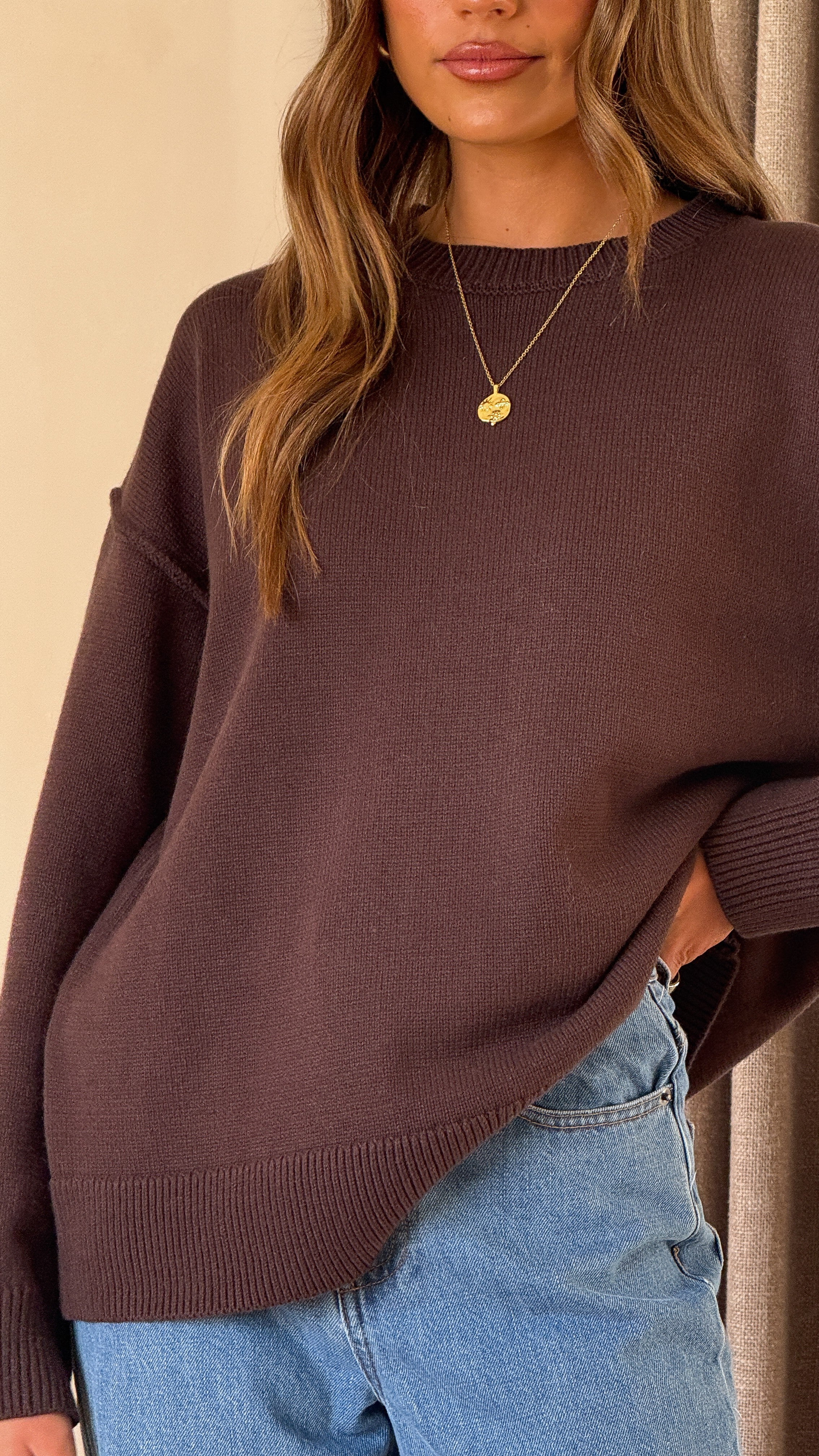 MVN Adrianne Crew Neck Knit Jumper - Brown - Billy J