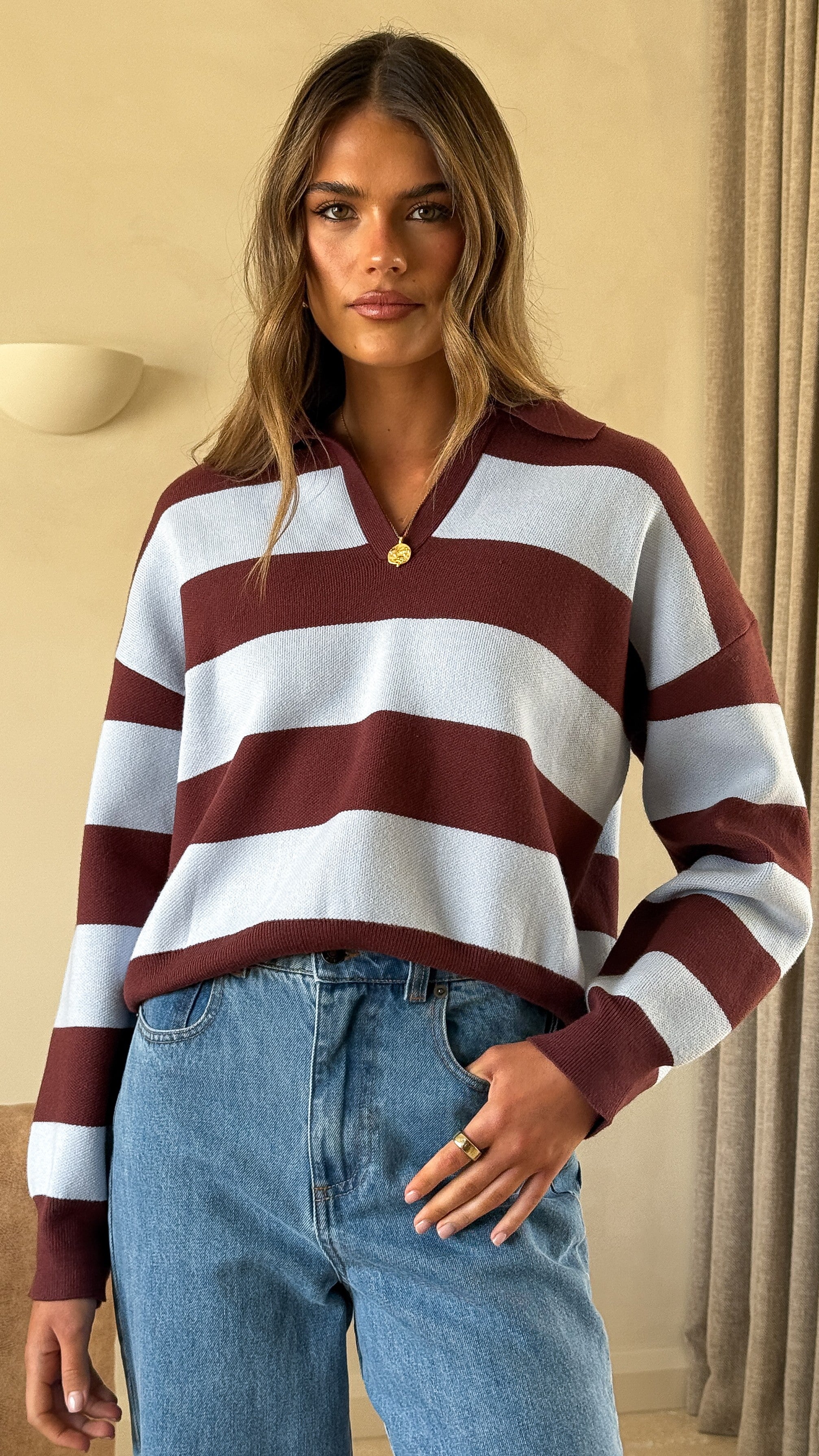 Kodi Sweater - Blue/Brown Stripe - Billy J