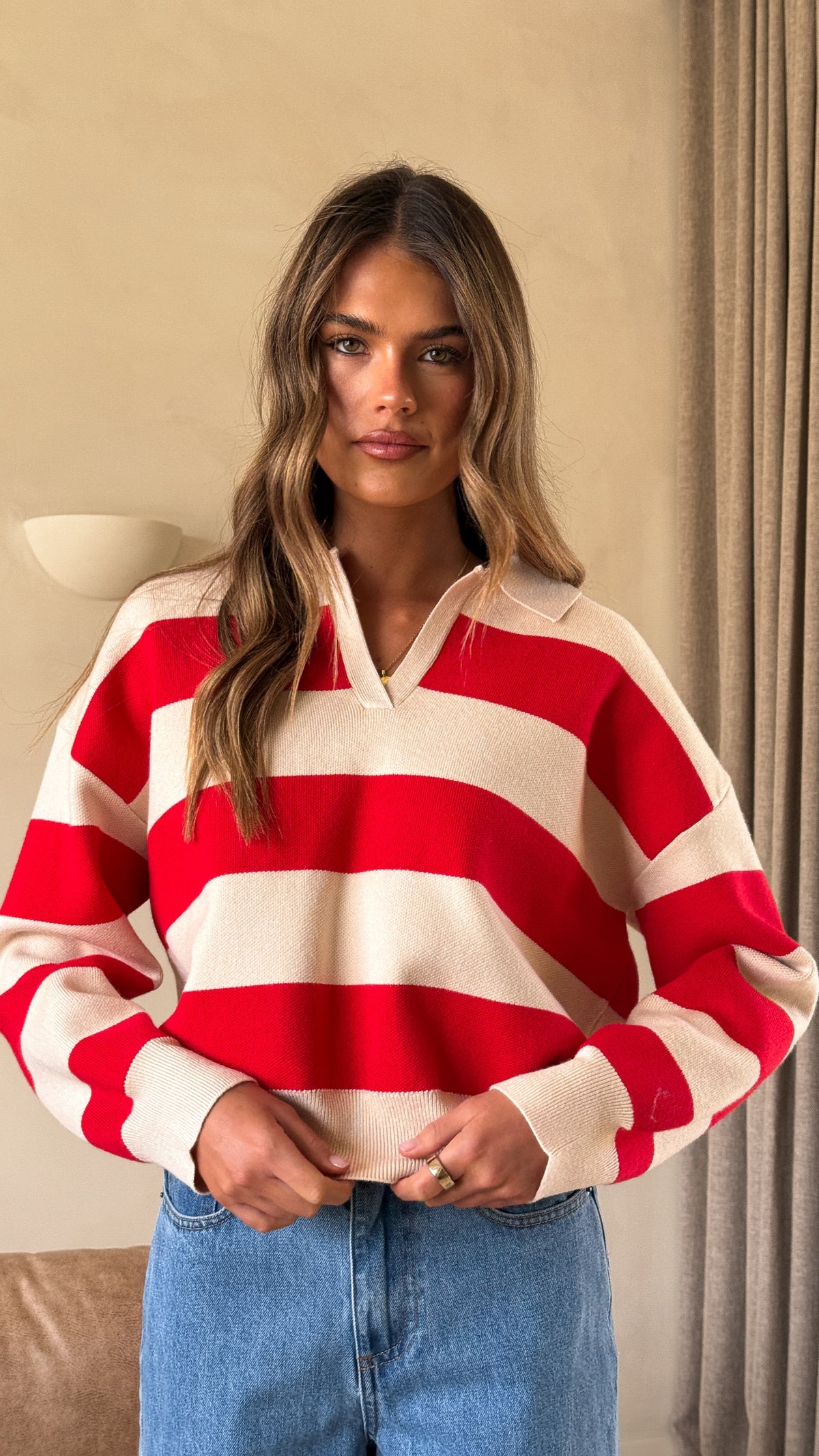 Kodi Sweater - Red/Beige Stripe - Billy J