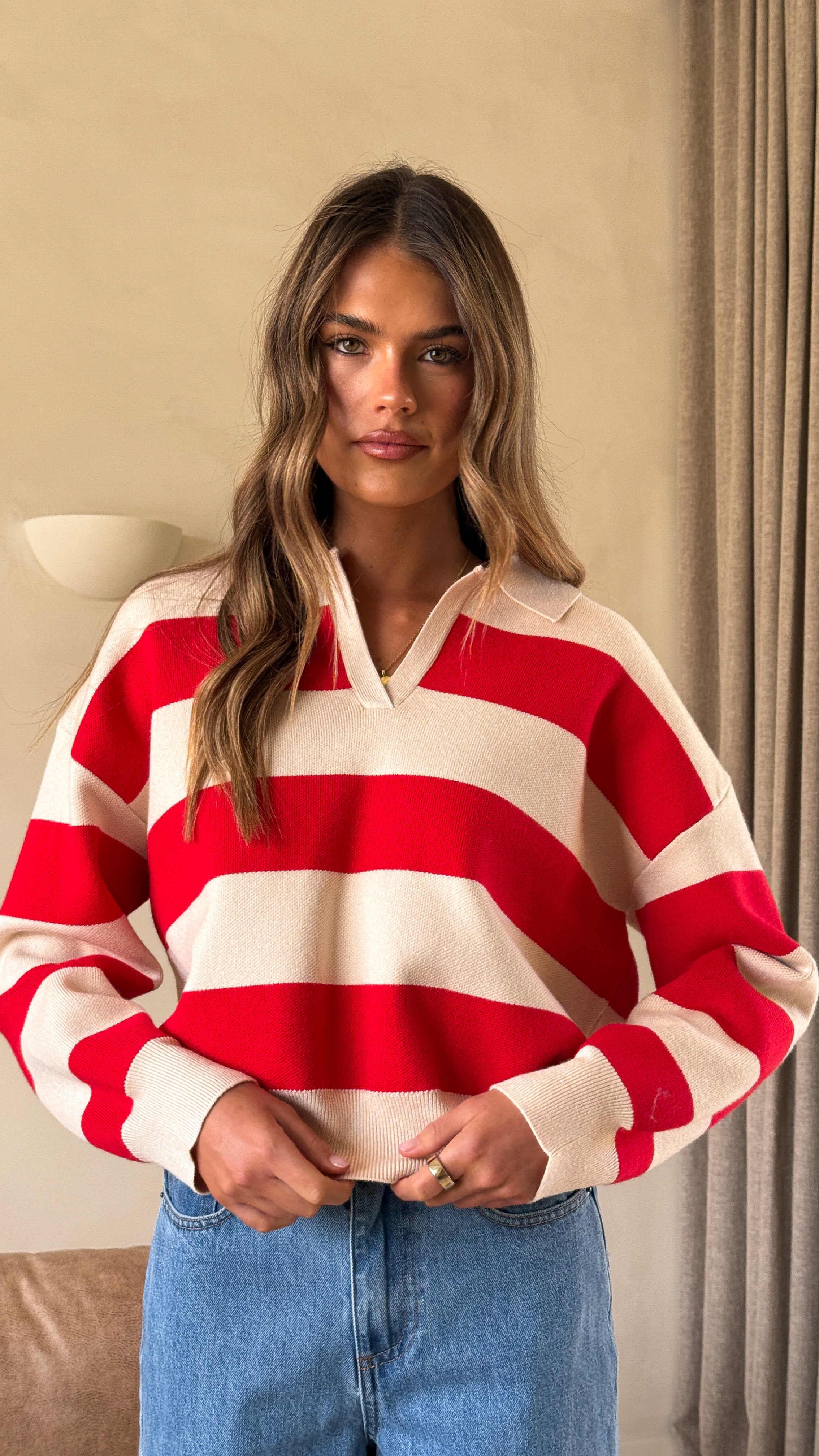 Kodi Sweater - Red/Beige Stripe - Billy J