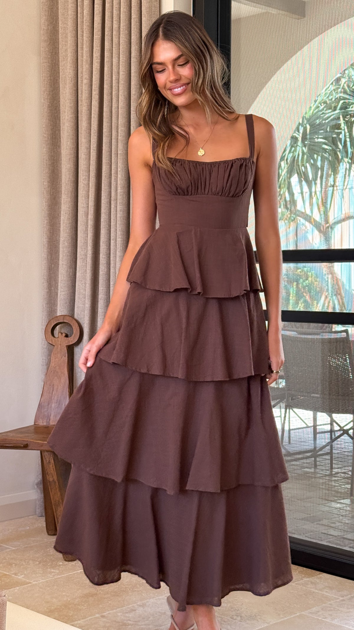 Odilia Maxi Dress - Chocolate - Billy J