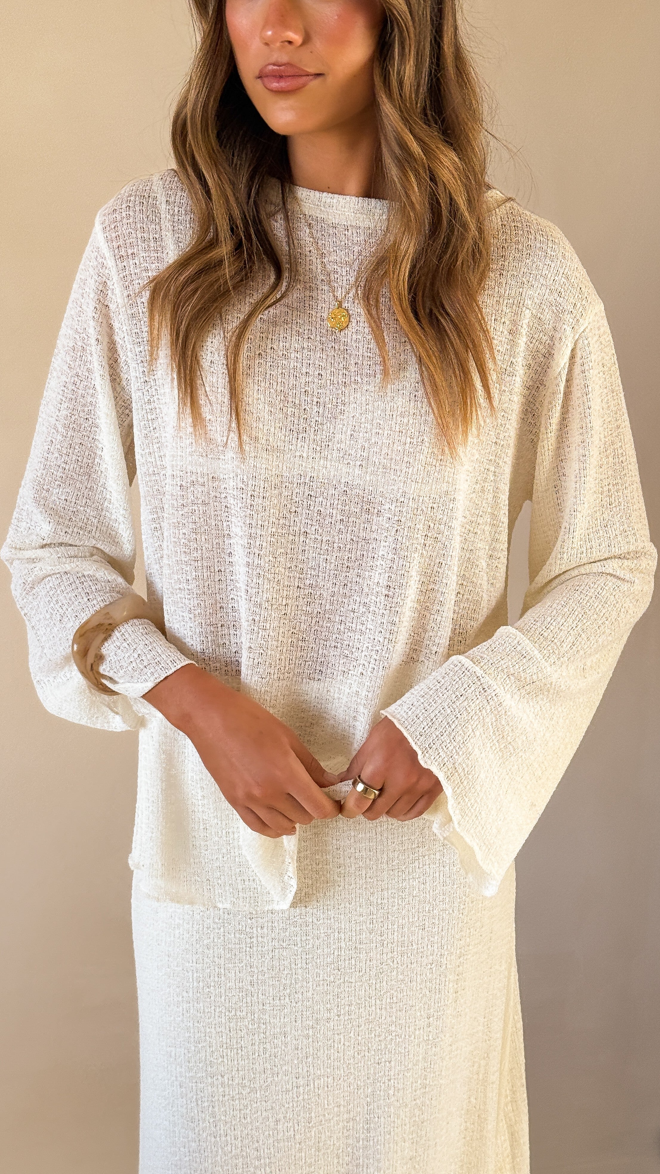 Bayley Knit Top and Skirt Set - Cream - Billy J
