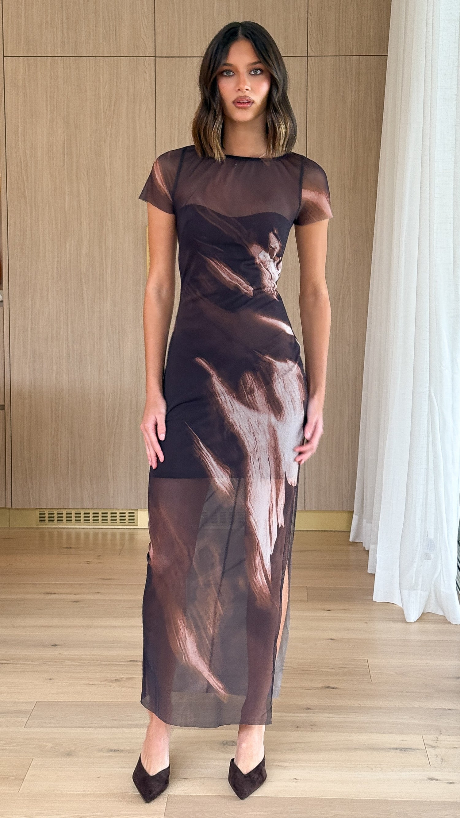 Pia Sheer Maxi Dress - Cocoa Ochre - Billy J