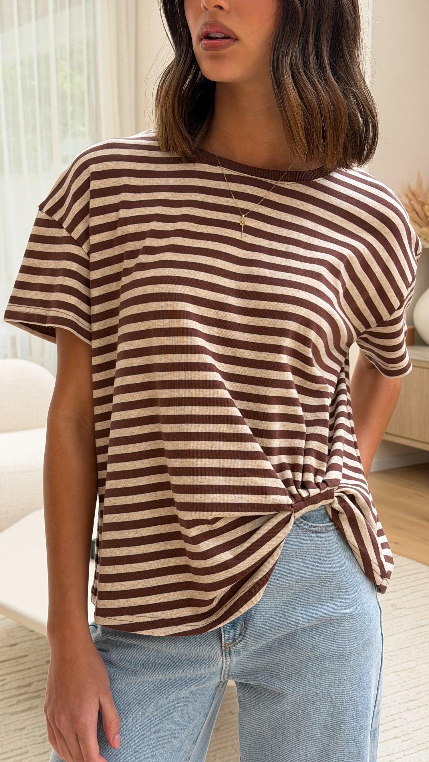 Clara Tee - Brown/Beige Stripe - Billy J