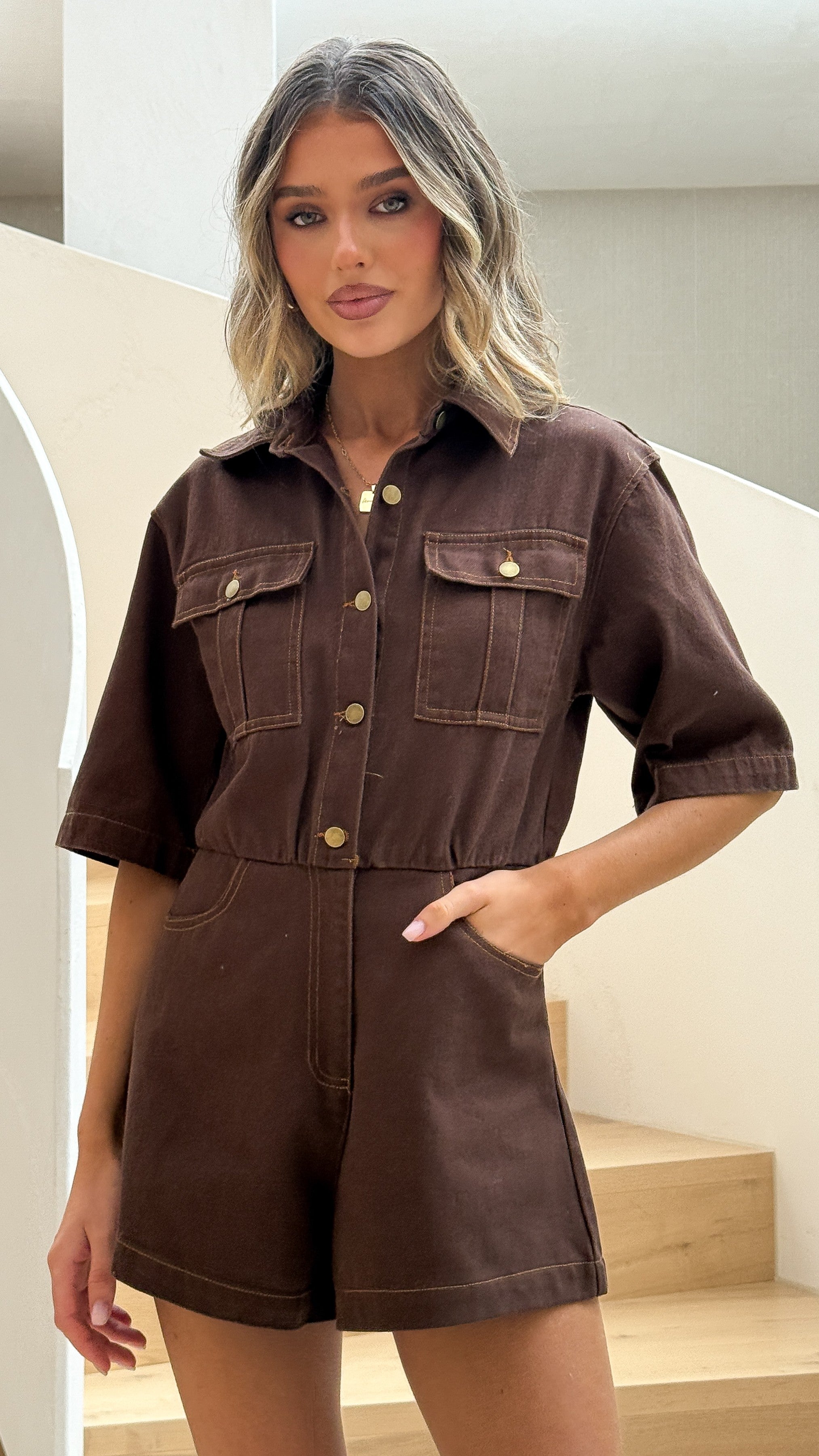 Rayla Denim Playsuit - Chocolate - Billy J