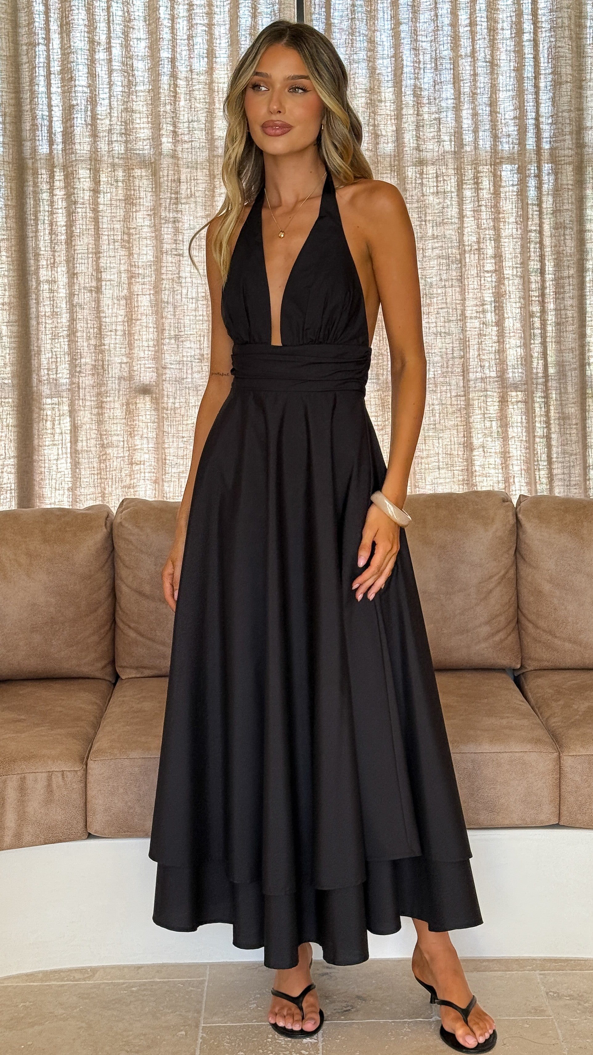Kathy Halter Neck Maxi Dress - Black - Billy J